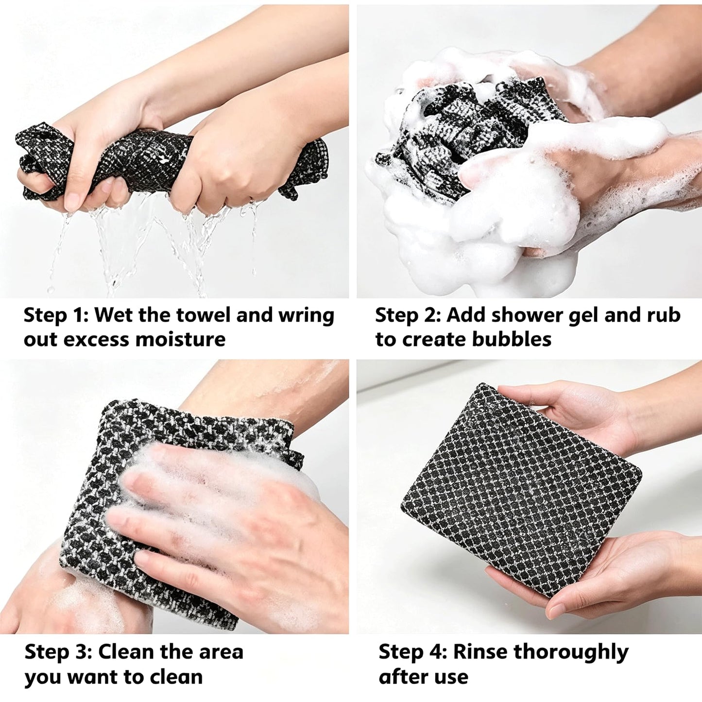 90cm Extra Long Exfoliating Towel for Back - Deep Clean Dead Skin Remover, Gentle Mesh Body Scrubber with Rich Lather