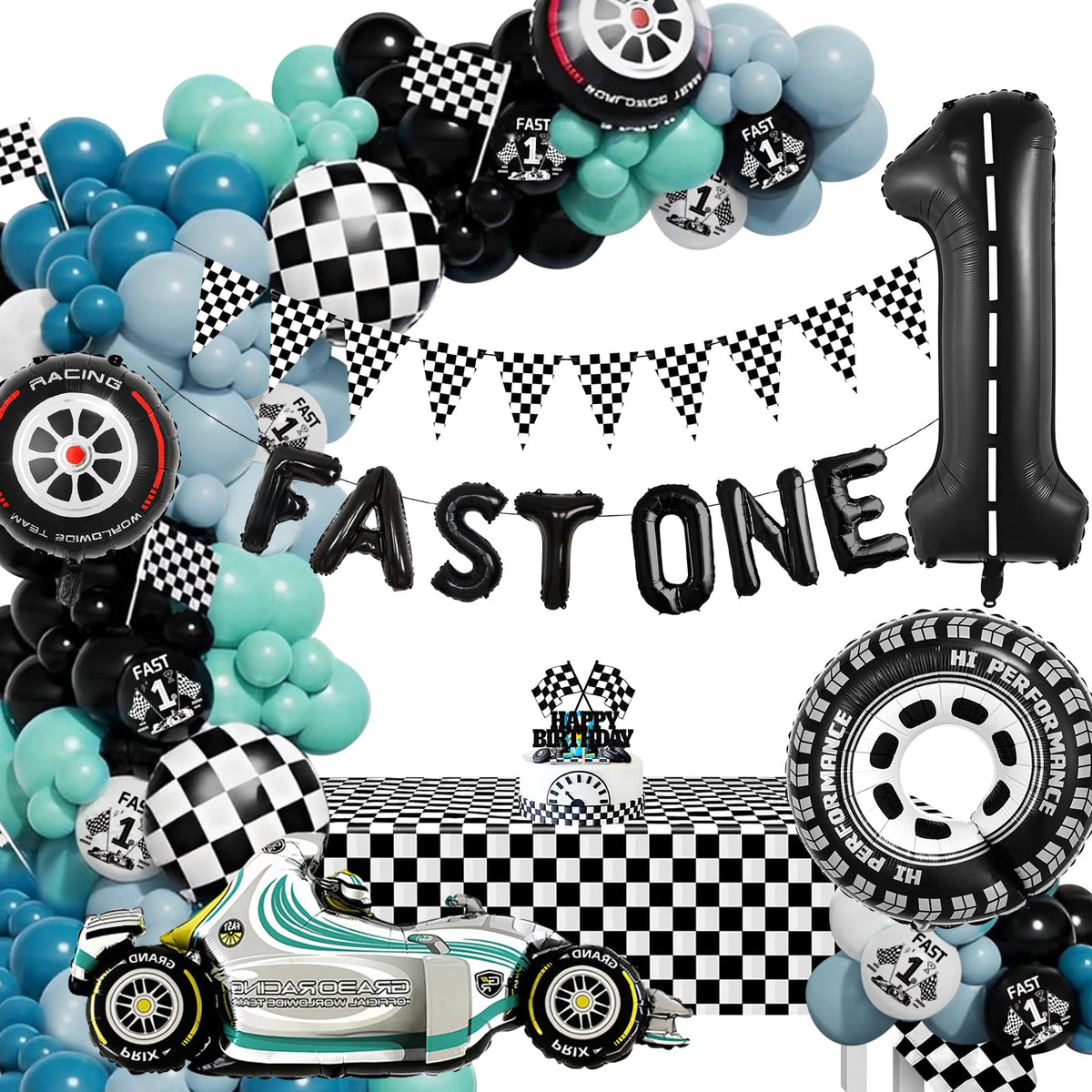 1st Birthday Decorations for Boys, Racing Cars Theme Party Decorations, First Birthday Decoration Boy Car, Fast One Decorations Kids, Blue Race Car