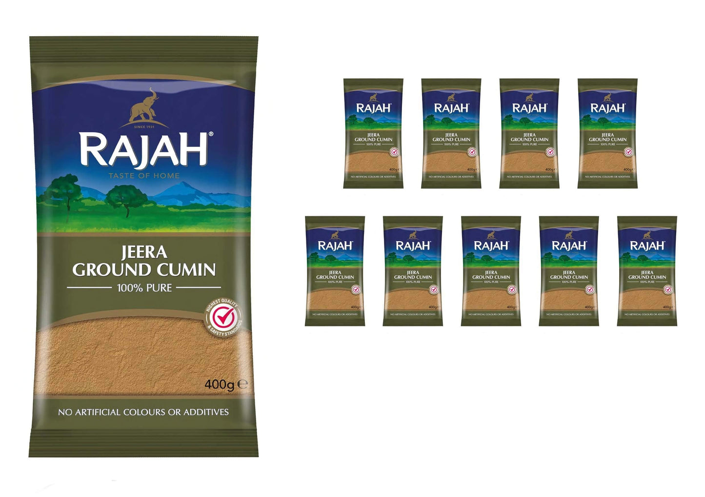 Rajah Spices Jeera Ground Cumin | Jeera | Cumin Powder | Jiru | JIRA | (400g (Pack of 10))