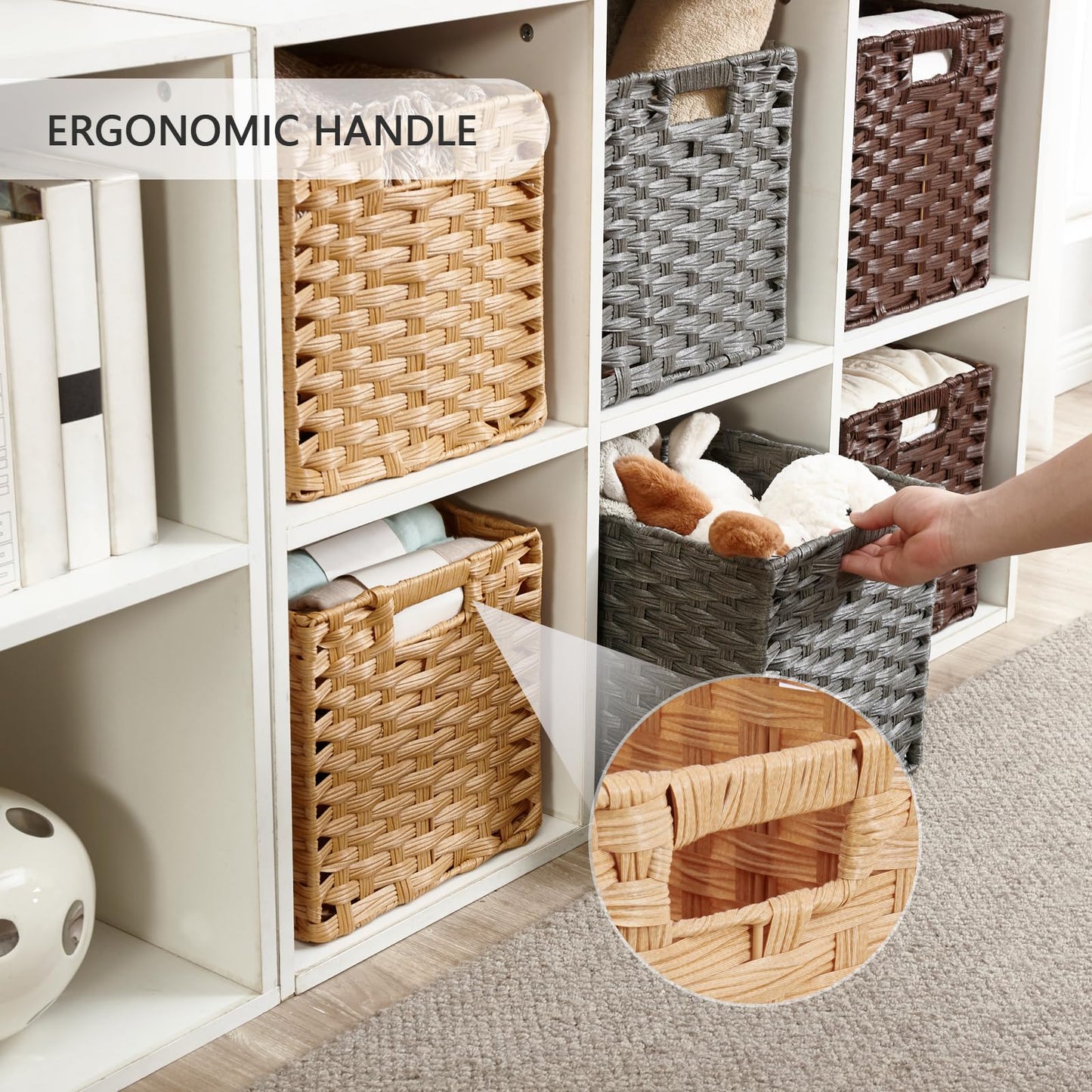 Mangata 28 cm Storage Cube Boxes for 30 cm Closet, Rattan Effect Storage Baskets, Wicker Woven Polyrattan Material Closet Organizer, 28x28x28 cm