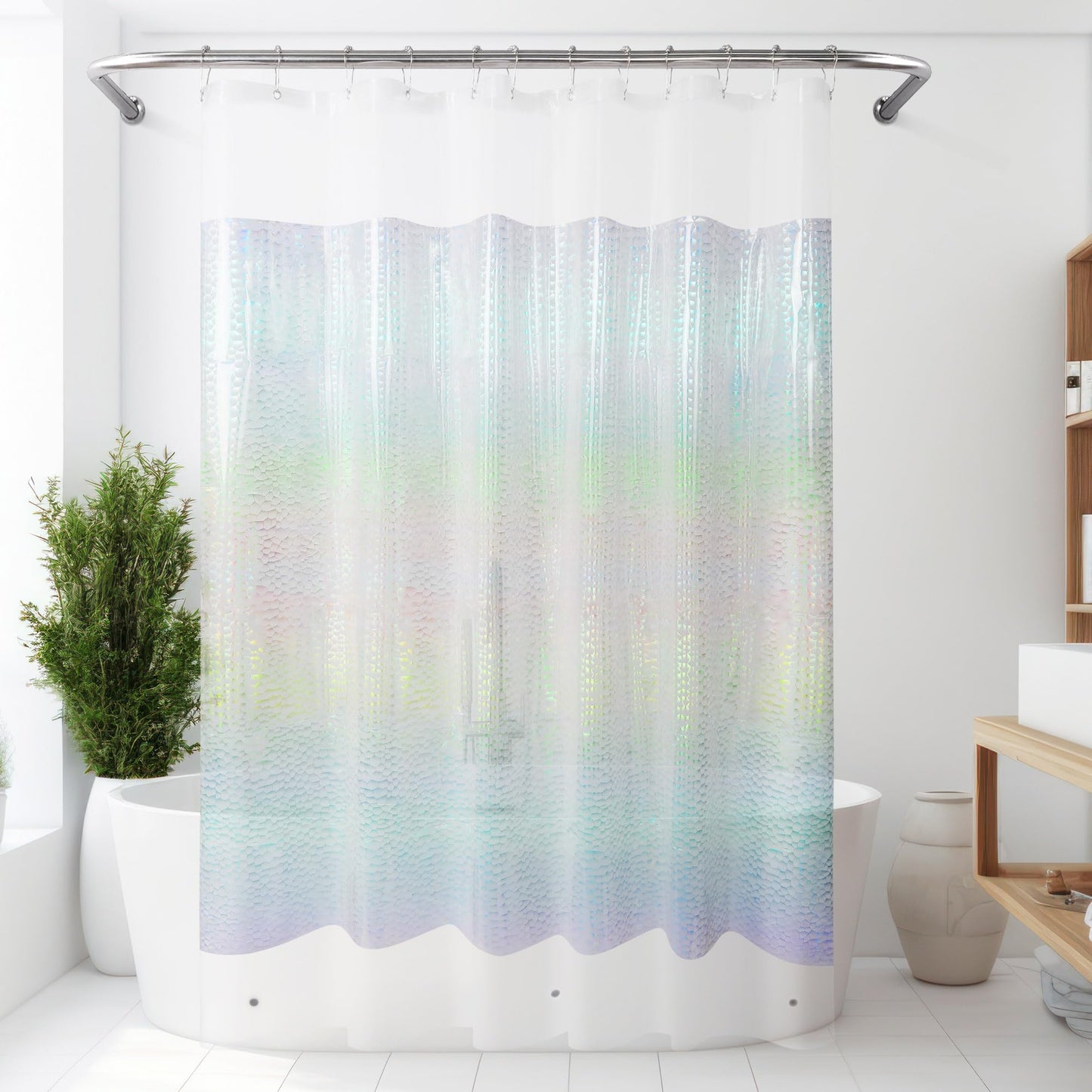 Mrs Awesome - Holographic Shower Curtain with 3 Magnets for Bathroom, Waterproof and Transparent, Plastic Shimmer Iridescent Water Cube Pattern,