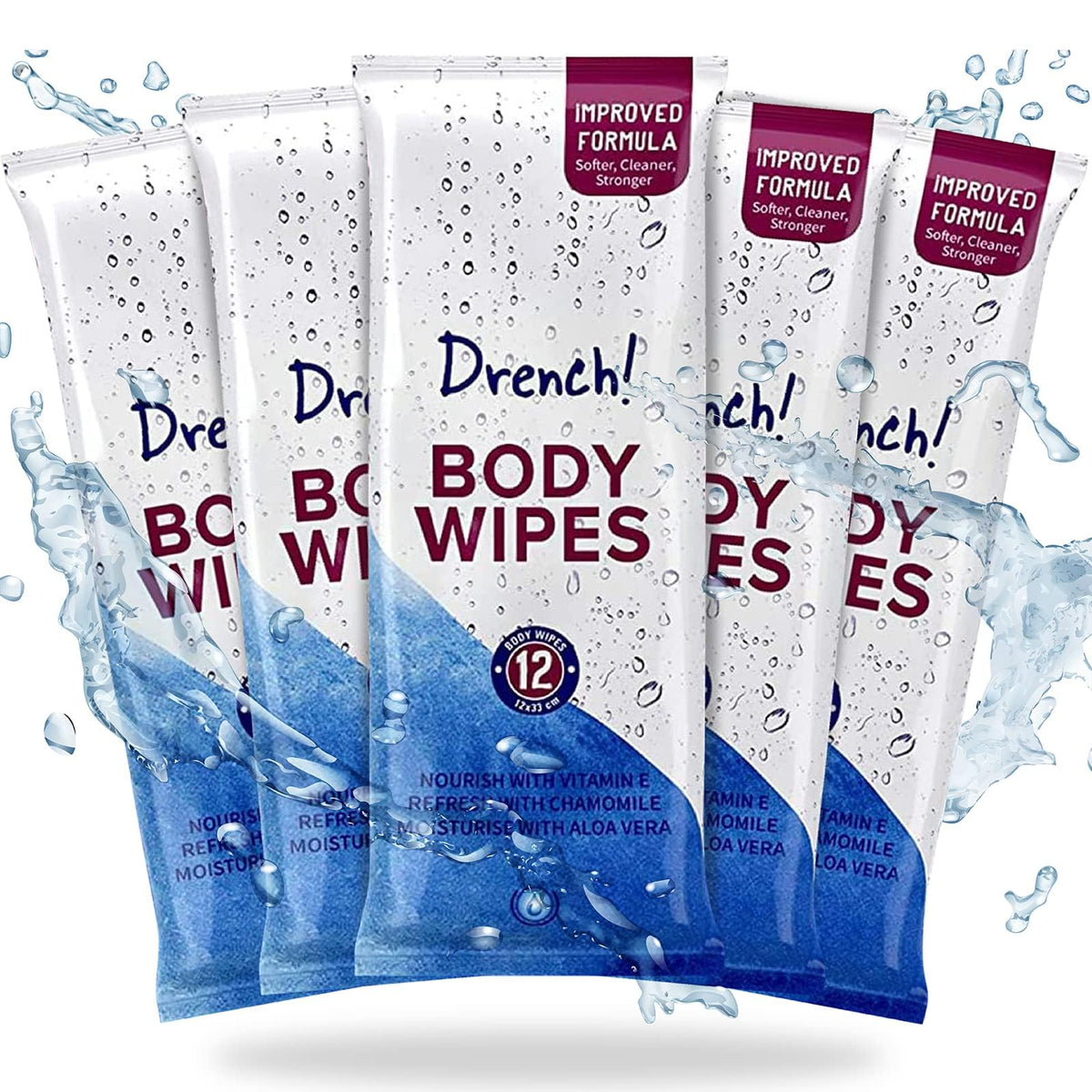 Drench! 60 Pack Luxury Body Wipes for Adults No Shower | No Water Bathing & Cleansing Wipes | Microwaveable Rinse-Free Wipes | Big Wet wipes for