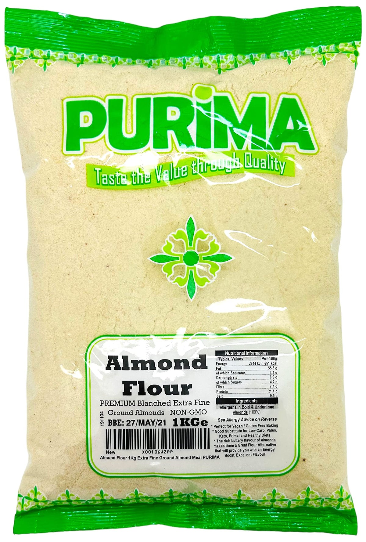 Almond Flour 1KG ? Extra Fine - Finely Ground Almonds 1 KG Meal Premium Natural Blanched Powder Low Carb Gluten Free Baking Primal Keto Bread Paleo