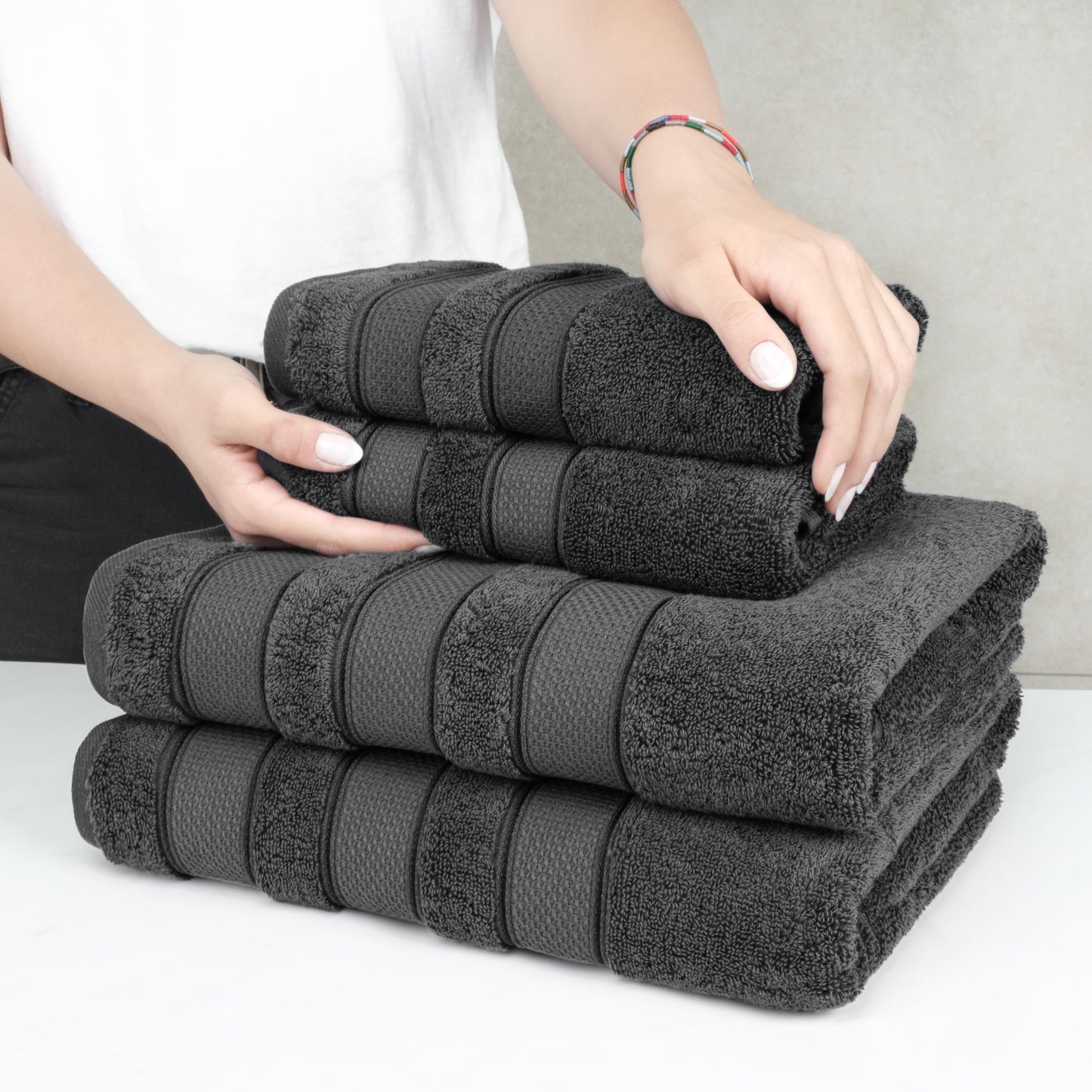 American Soft Linen Bath Towel Set, Luxury Salem Collection 100% Turkish Combed Cotton 6 Piece Towel Set