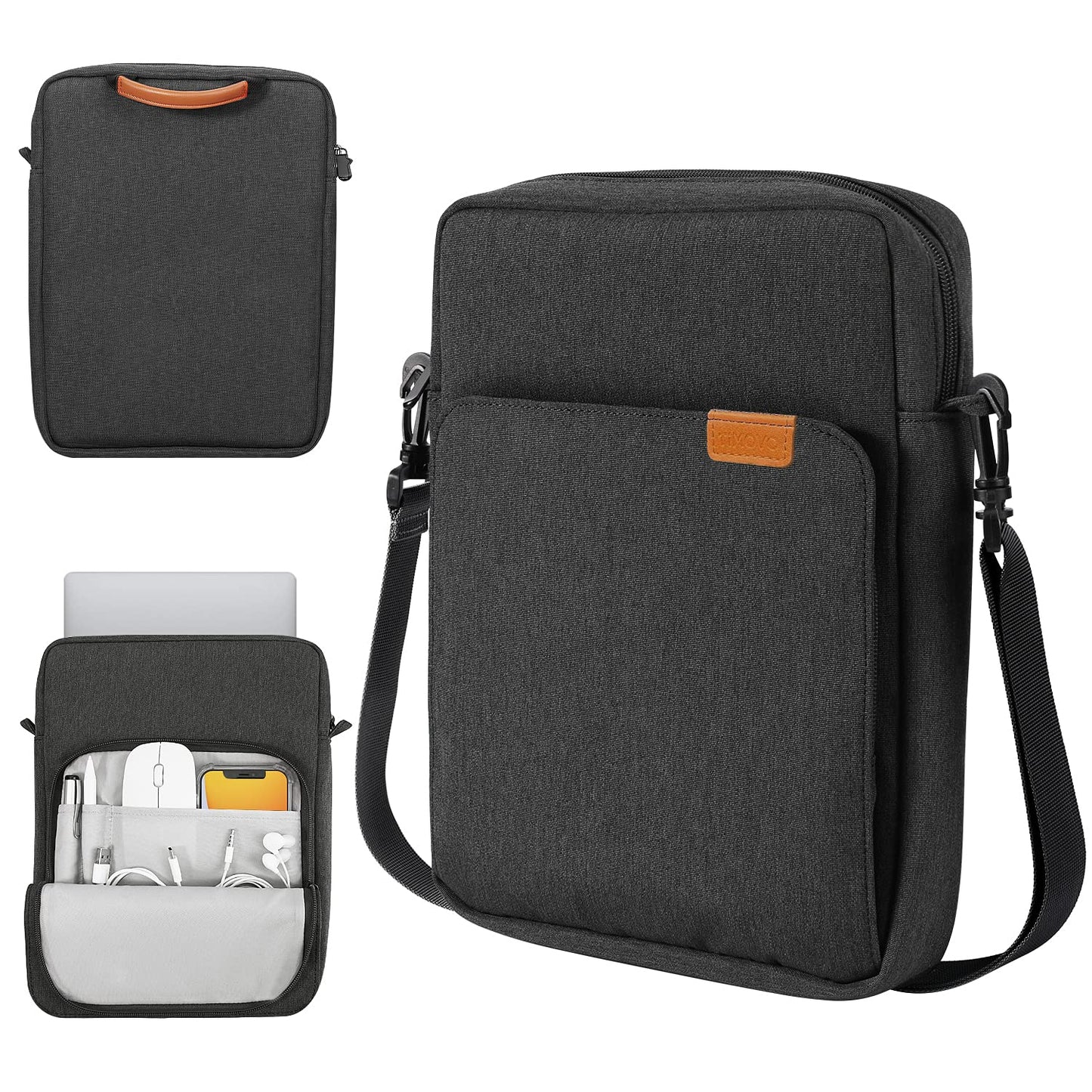 TiMOVO 9-11 Inch Tablet Sleeve Bag with Shoulder Strap for iPad 11-inch A16 2025, iPad 10th Gen. 10.9"/10.2", Galaxy Tab A9+/A11Plus 11", Black & Grey