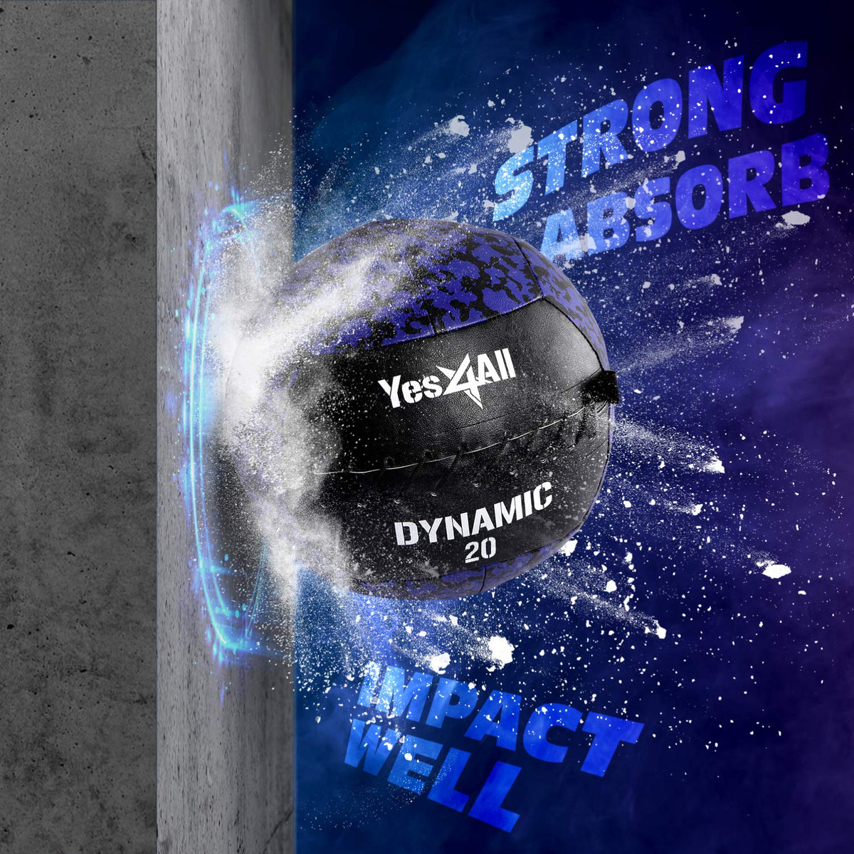 Yes4All B42T 9 kg Dynamic Wall Ball/Soft Medicine Ball, Wall Med Ball for Full Body Workout and Strength Exercise, Camuflaje azul marino