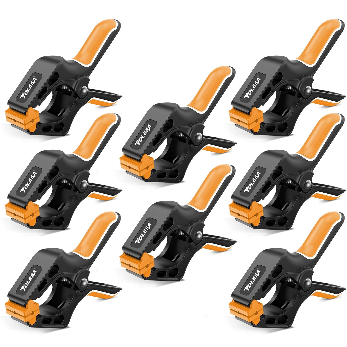 TOLESA 4 Inch Spring Clamps for Woodworking 8PC Large Wood Clamps with 15 Lbs Powerful Clamping Force Reinforced Plastic Nylon Clamps 1.8 Inch Jaw