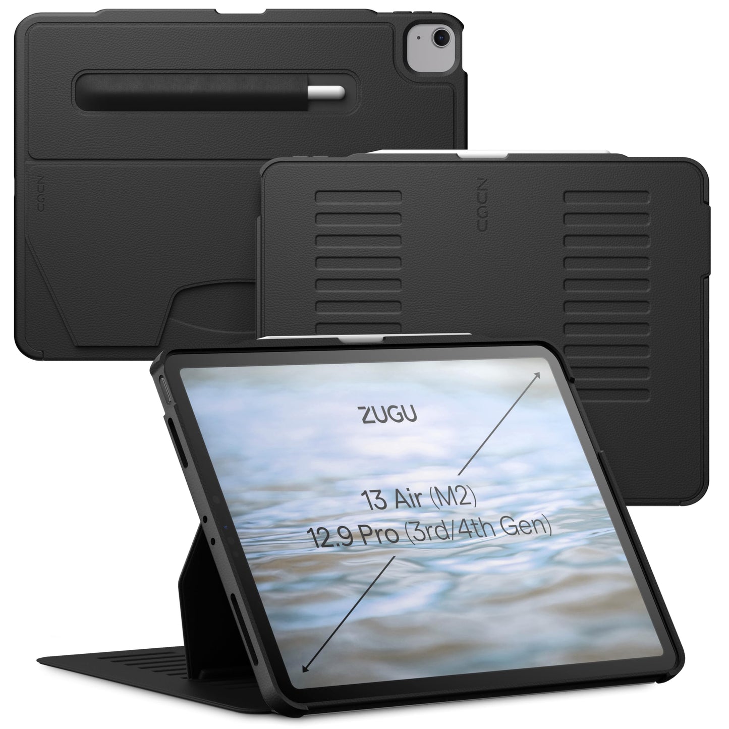 ZUGU CASE for iPad Air Case 13 Inch M3 2025 & M2 2024 / iPad Pro 12.9 inch (3rd/4th Gen), Slim Protective Cover with Apple Pencil Holder, 10 Viewing