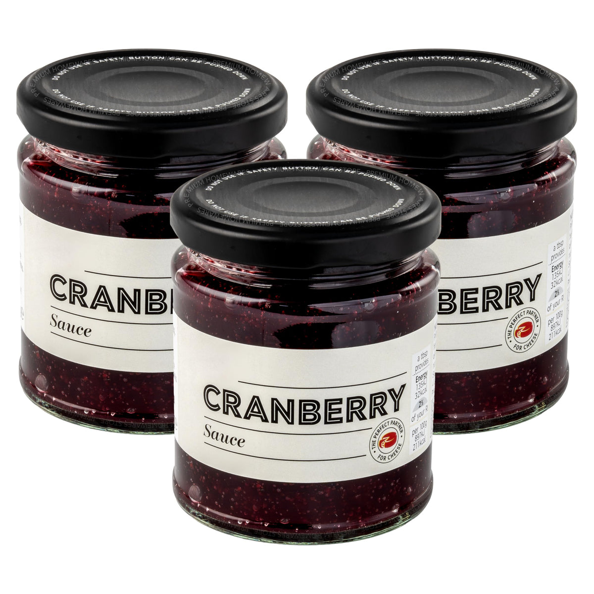3 x 200g Premium Cranberry Sauce in Jars, Perfect with Roast Turkey or Cheese, 600g