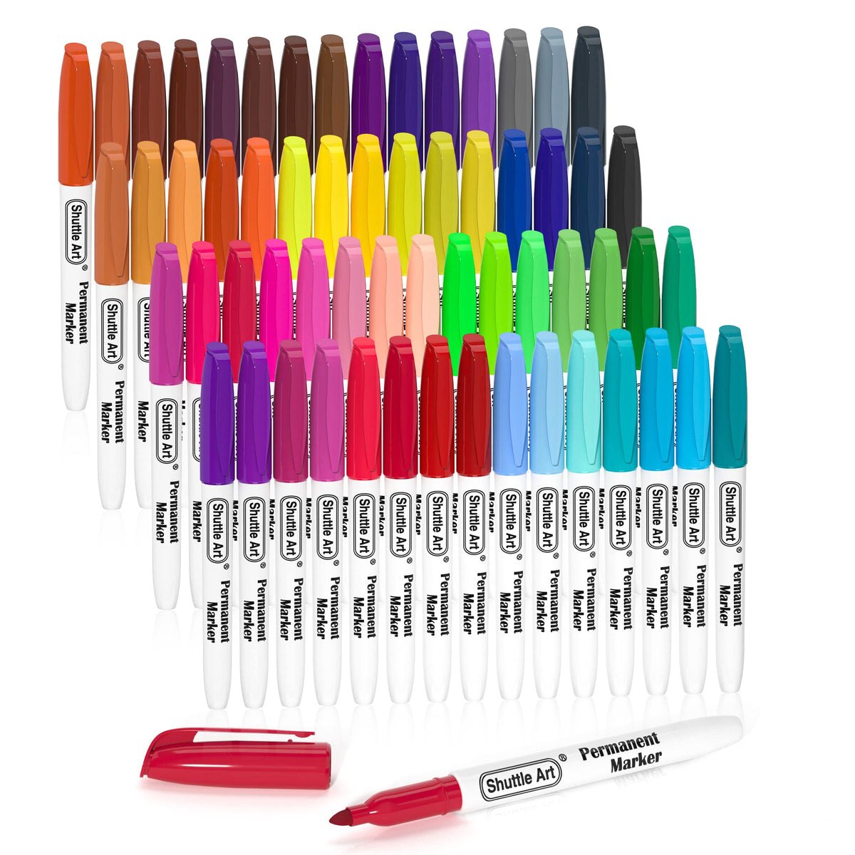 Shuttle Art 60 Colours Permanent Markers, Fine Point Assorted Colours, Works on Plastic, Wood, Stone, Metal and Glass for Doodling, Colouring,