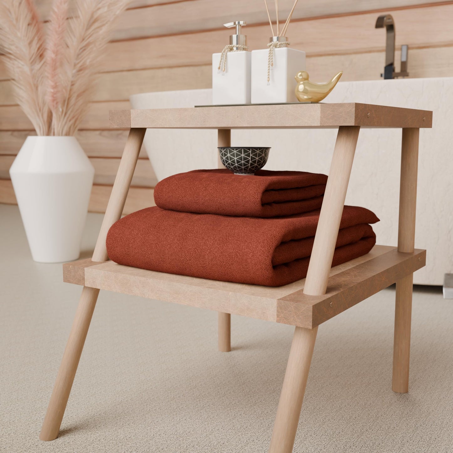 PETTI Artigiani Italiani - 100% Cotton Terry Bath Towels, 1+1 Towel Set, 2 Pieces 1 Face Towel and 1 Hand Towel, Terra Cotta Towels