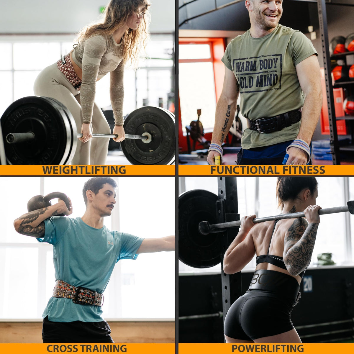 WARM BODY COLD MIND Weight Lifting Belt 4" - 100% Leather, Approved for Olympic Weightlifting, Waist/Back Support for Men Women, Powerlifting Gym