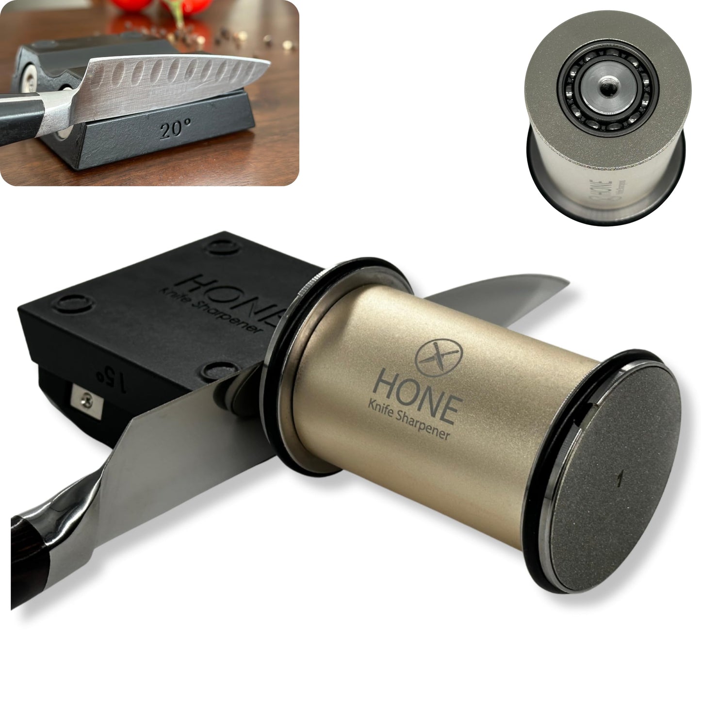 Knife Sharpener, Engineered in Canada, with Ball Bearings, Helps Repair and Restore Blades, Detachable Two-Sided Diamond Sharpening Plates