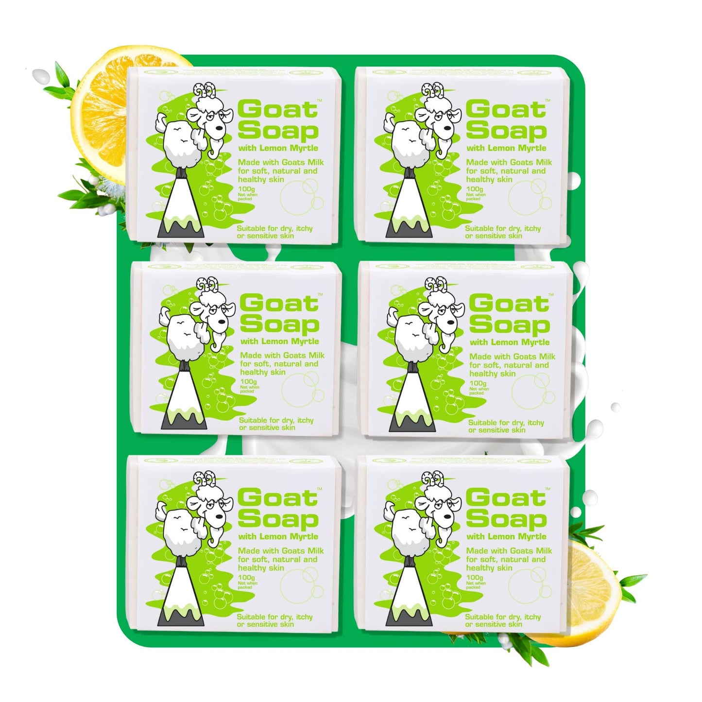 Goat Soap Value Six Packs - for Soft, Natural and Healthy Skin, Goats Milk Body Soap Bar - 6 x 100g (3.5oz) Bars - Lemon Myrtle