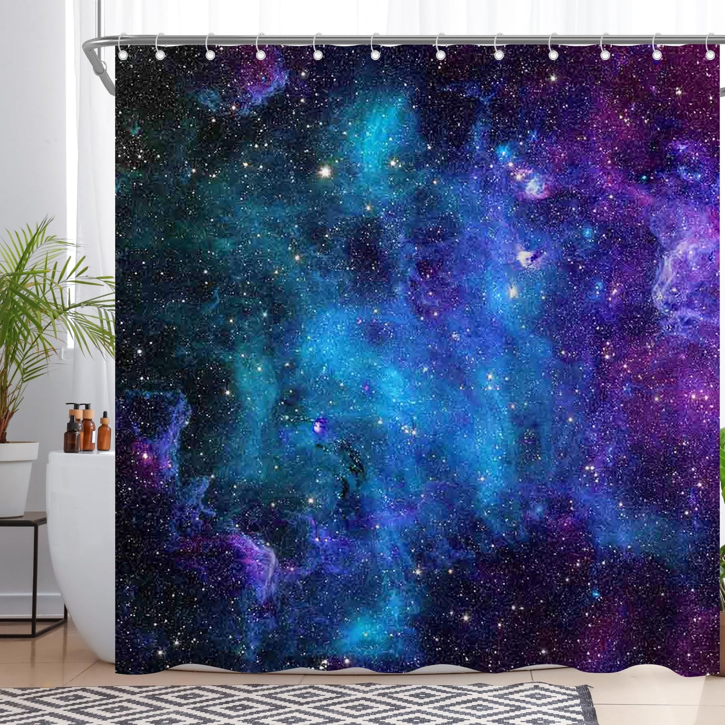 Luminora Outer Space Starry Galaxy Shower Curtain for Bathroom Cosmic Planet Galactics Milky Way Decorations Sets with 12 Hooks Waterproof Polyester
