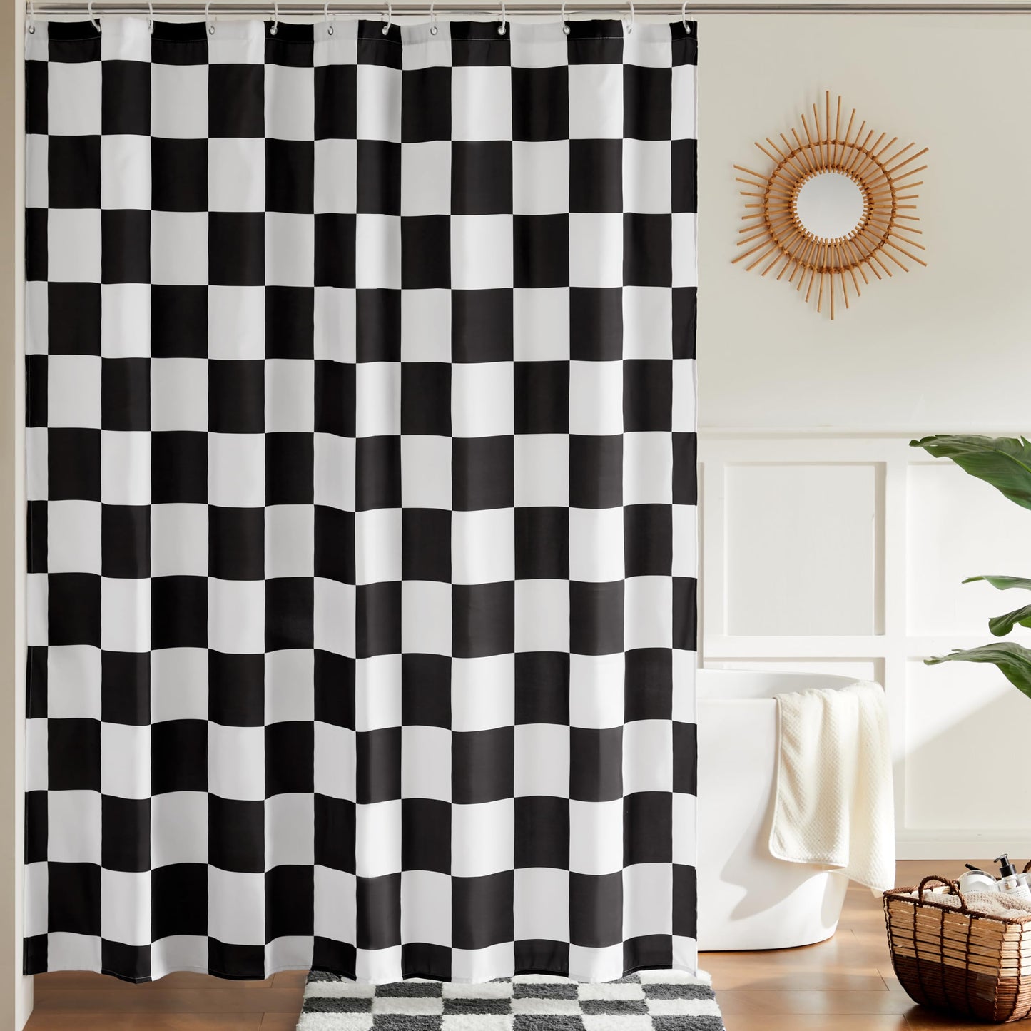 Ohocut Checkered Shower Curtain, Black and White Shower Curtains for Bathroom, Cute Retro Checkerboard Bathroom Shower Curtain Vintage Aesthetic,