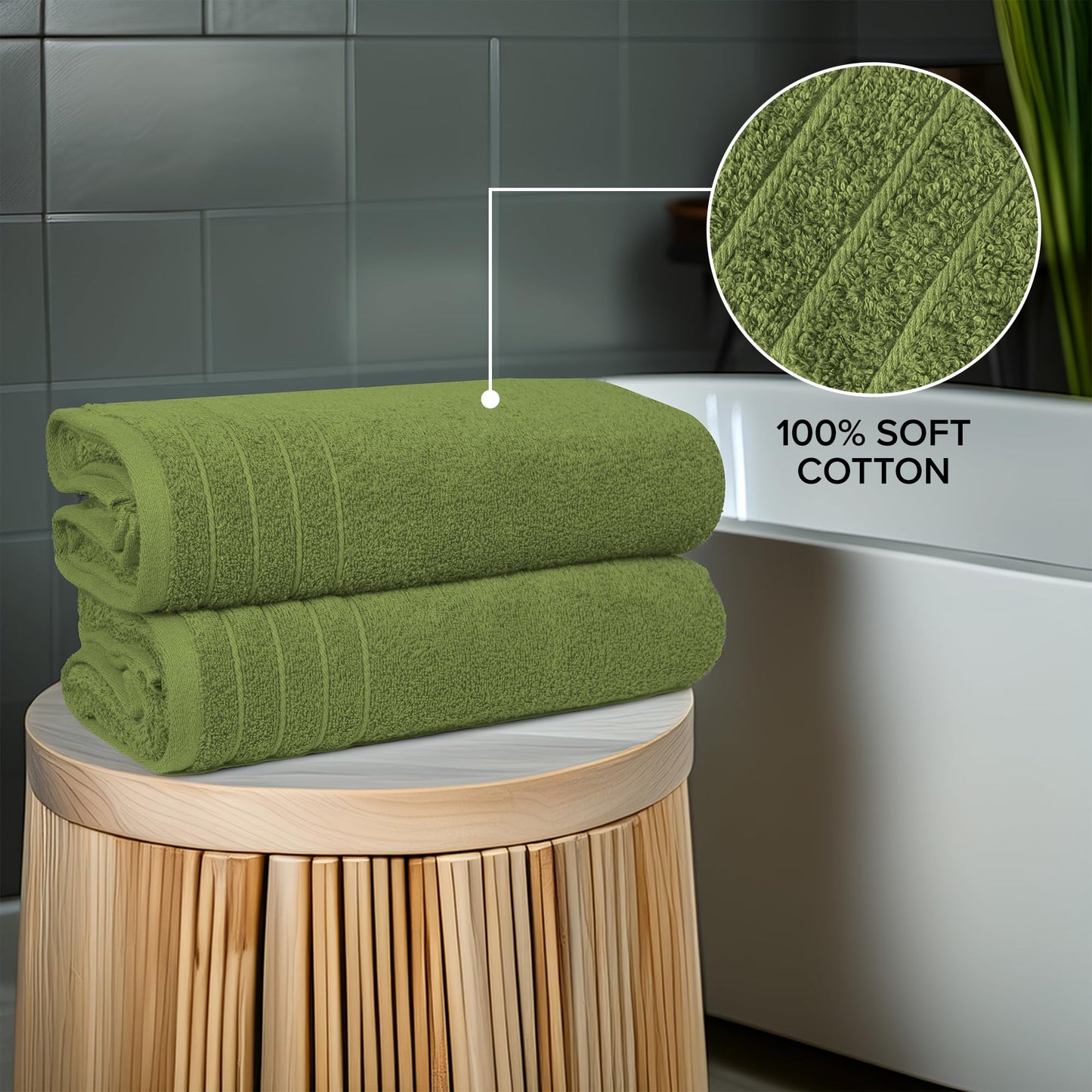 100% Cotton Extra Large Bath Towels Set of 4 (76x152cm) - Forest Green