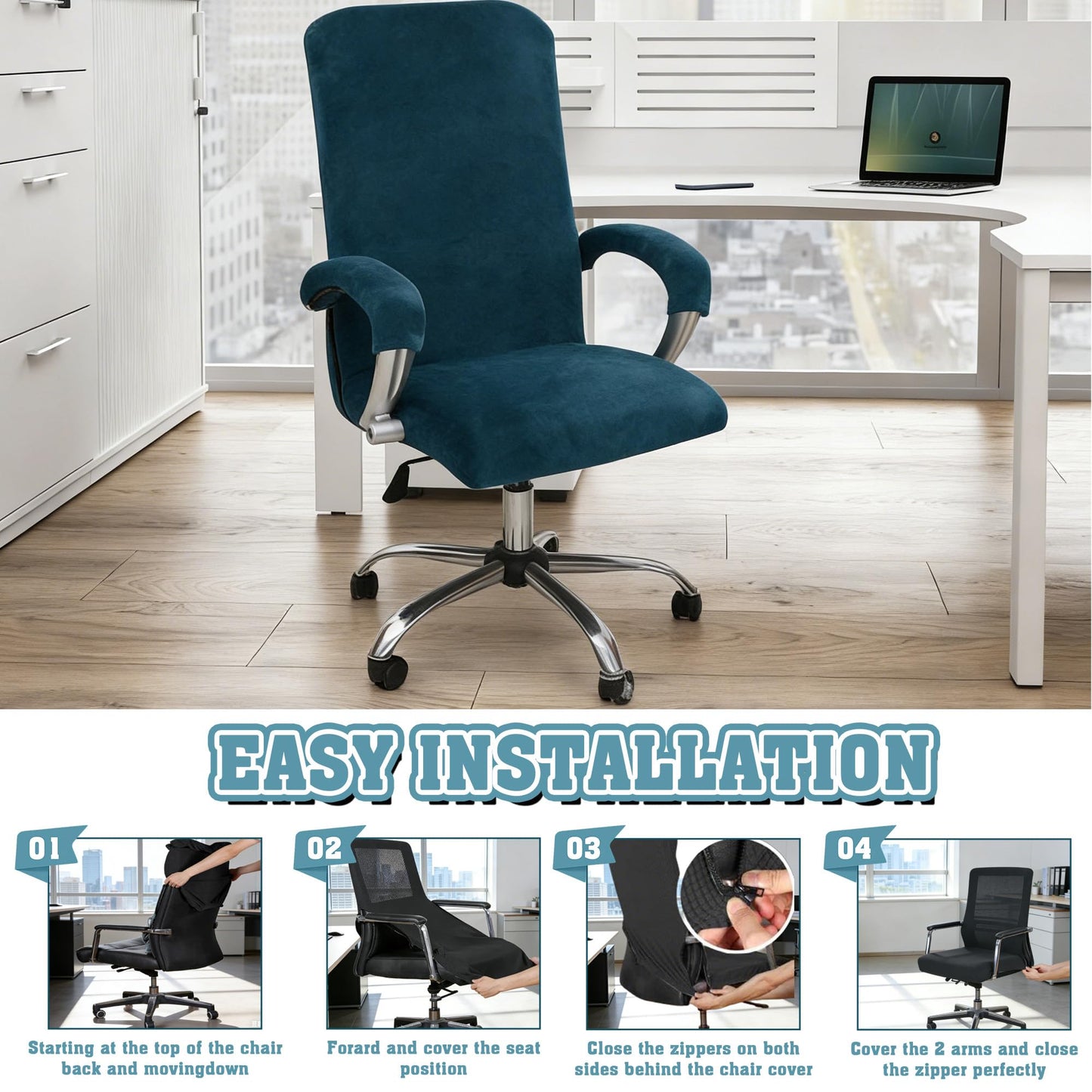 Office Chair Covers, Desk Chair Cover Universal Stretch Velvet Slipcover, Washable Plush Computer Chair Protector with Arm Covers