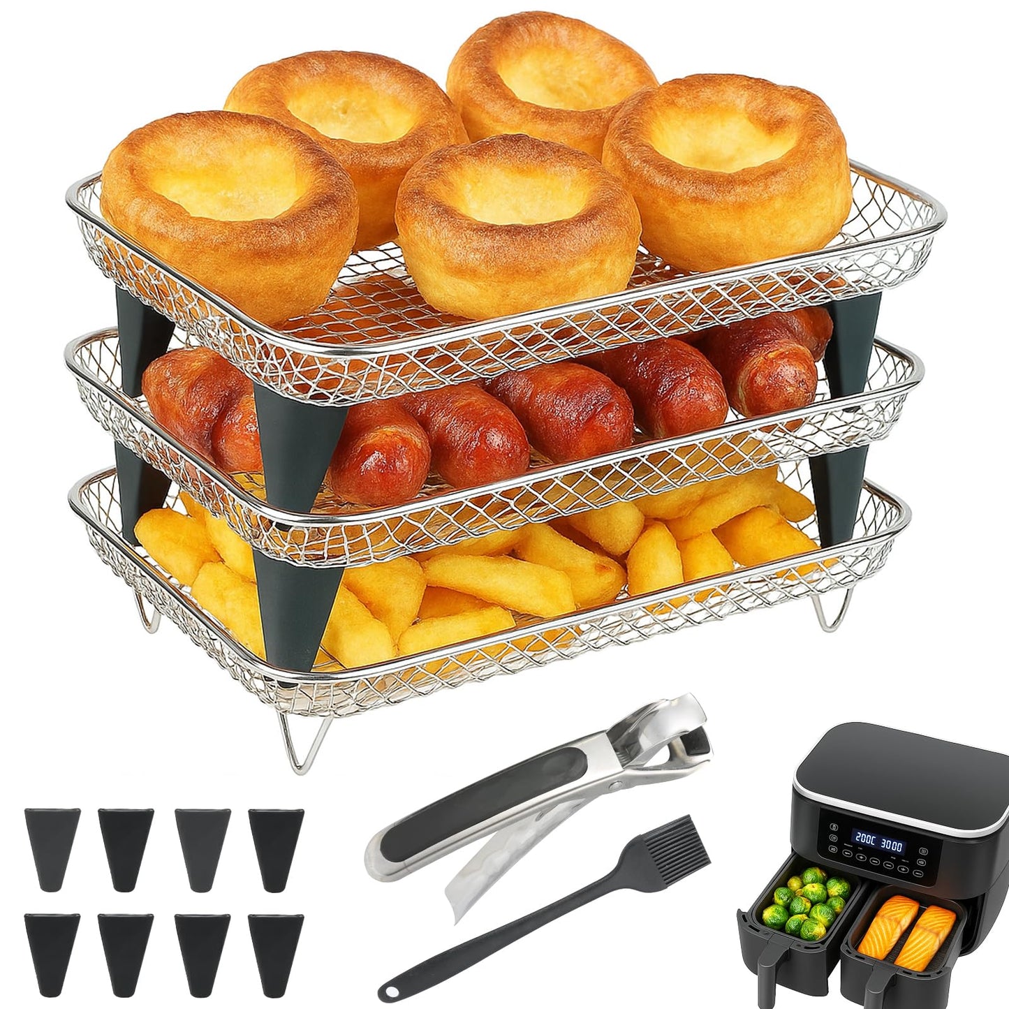 Ninja Air Fryer Rack Set by Magla. Air Fryer Accessories for Ninja Air Fryer Dual AF300UK, AF400UK and Salter, Instant, Tower etc, Air Fryer Basket,