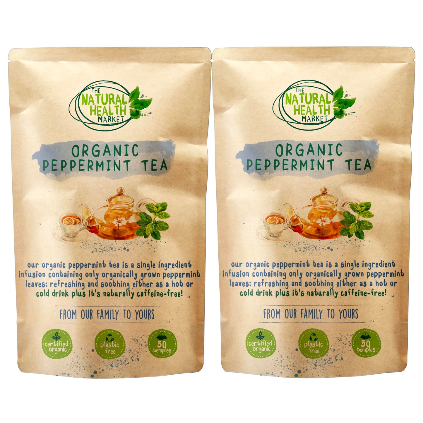 The Natural Health Market Organic Peppermint Tea Bags 100 Pack (2x50) ? Biodegradable & Cooling