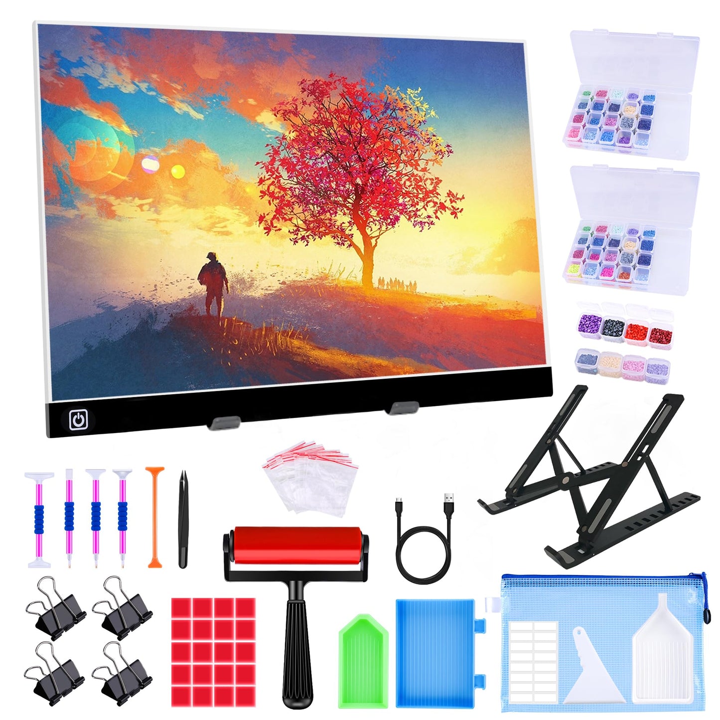 A3 LED Light Pad for Diamond Painting,Ratukall Diamond Art Light Board Kit,Portable Light Box for Tracing with 5D Painting Tools Set for Full Drill