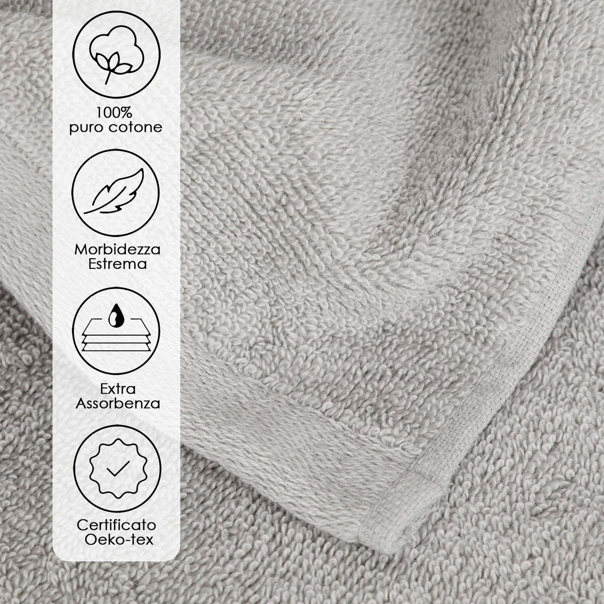 Ruggeri, Set 2 Bath Towels 70x140 cm, Cotton, Grey