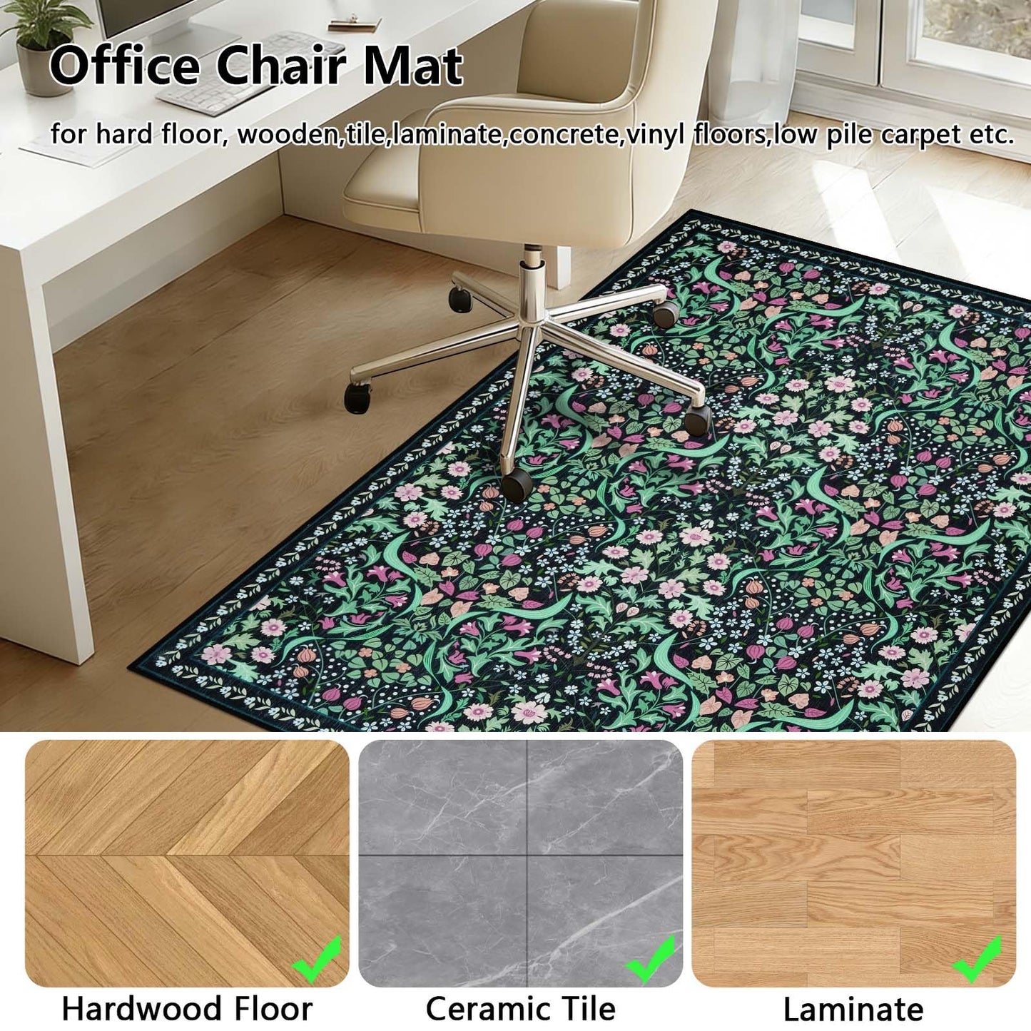 Famibay Office Chair Mat for Hardwood Floor 90x120cm Pink Chair Floor Protection Mat Non Slip Computer Desk Chair Mat for Hard Floor Rubber Mats for