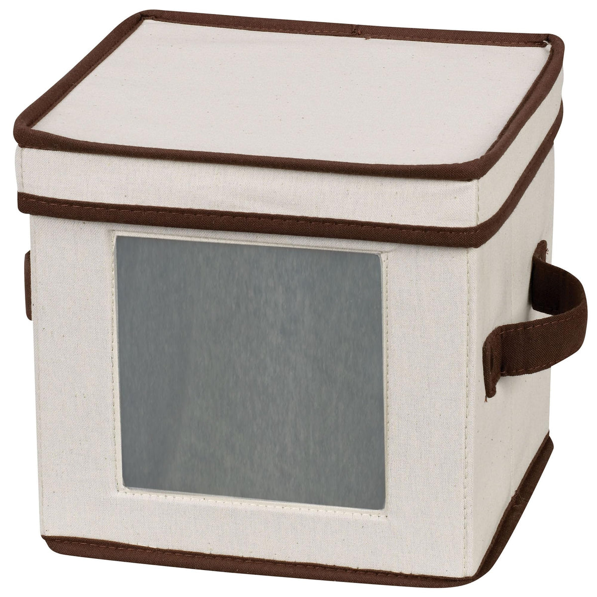 Household Essentials Salad Plate Storage Chest, Natural Canvas with Brown Trim