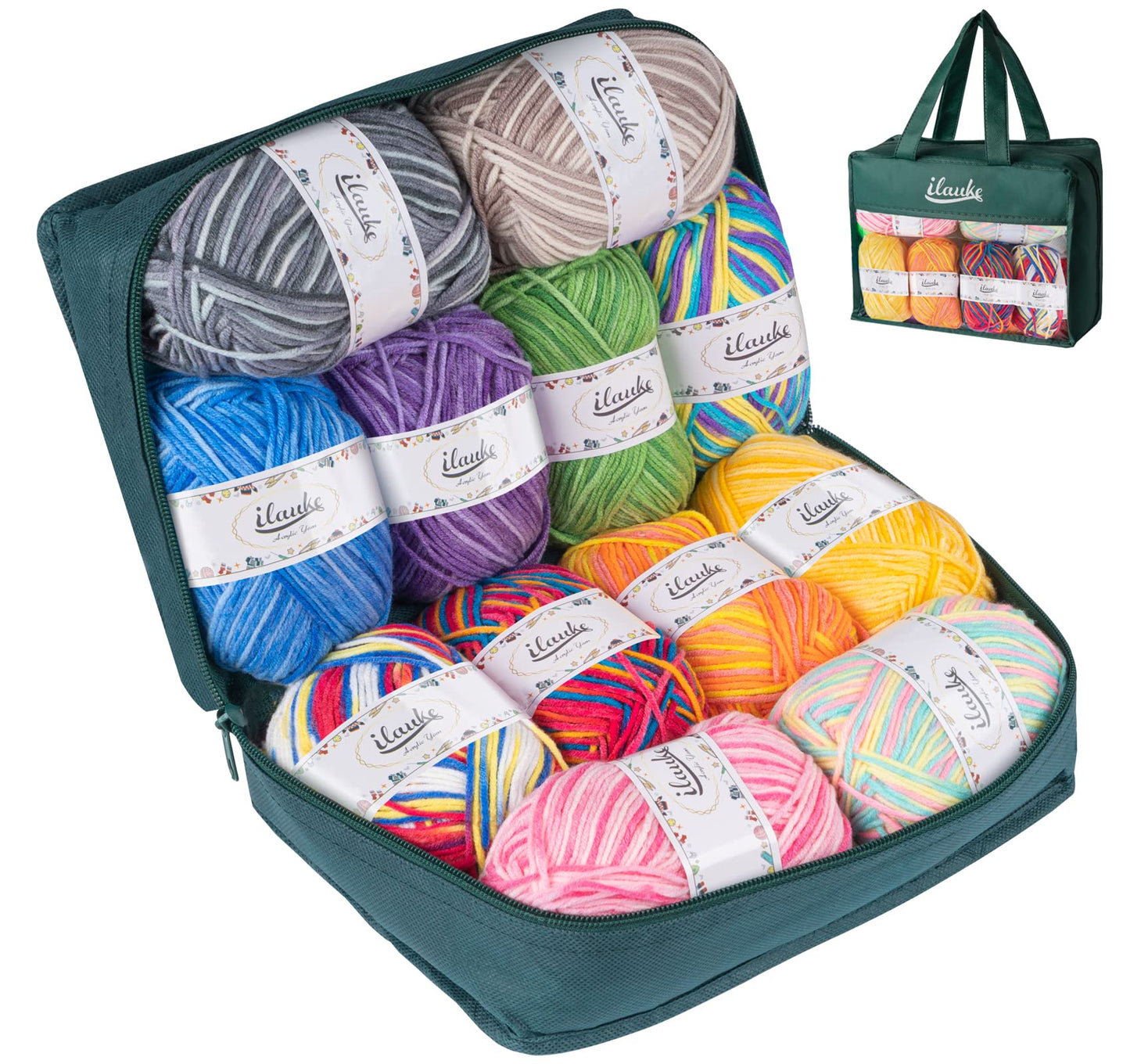 ilauke Crochet Yarn,Knitting Wool Yarn for Crochet(12 * 50g), Colorful Knitting Acrylic Yarn for DIY Knitting Craft and Crochet
