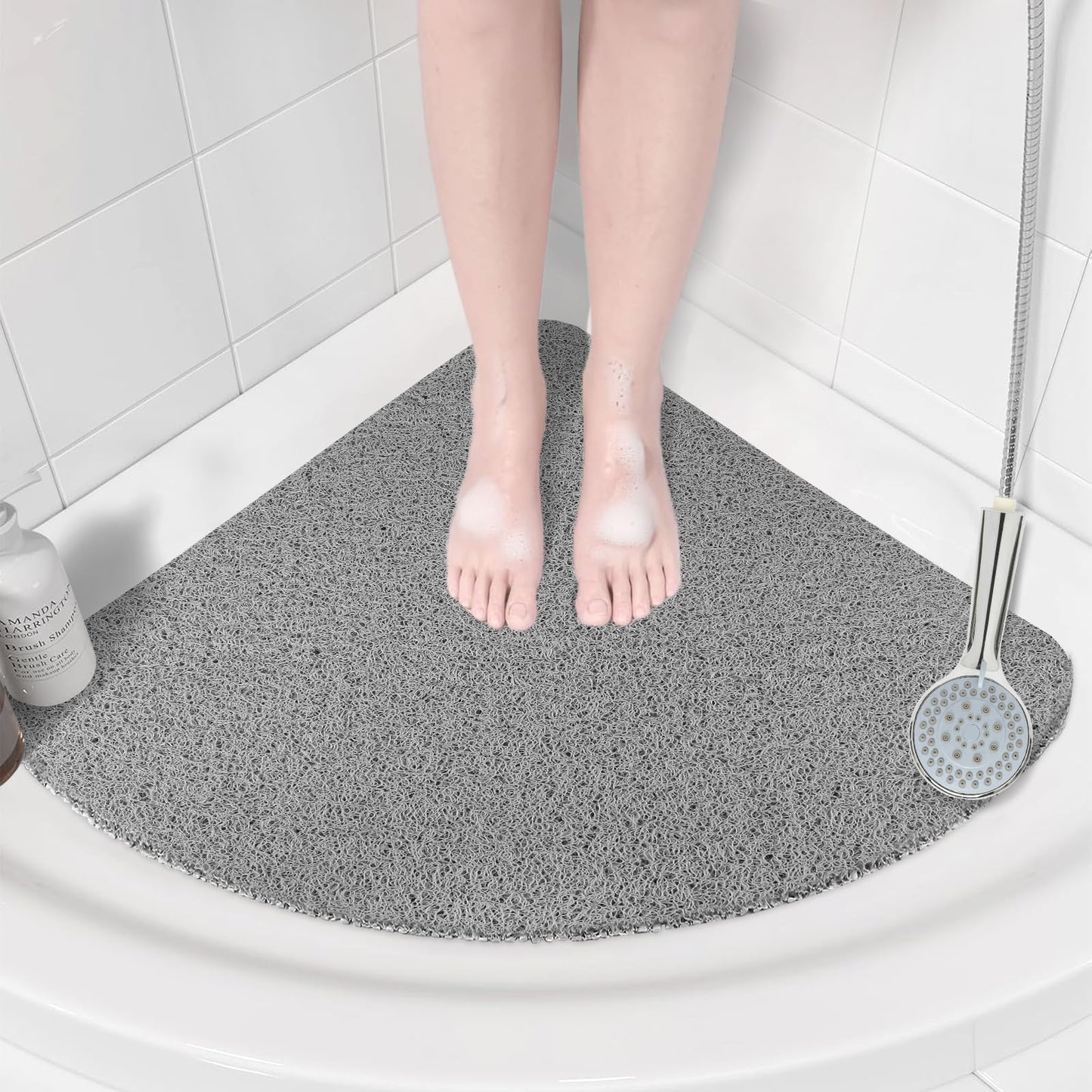 Corner Shower Mat Non Slip: Anti Mould Bath Mat - 60 x 60 cm Loofah Shower Mats for Inside Shower- Anti Slip Bath Mat for Inside Bath Grey Quadrant