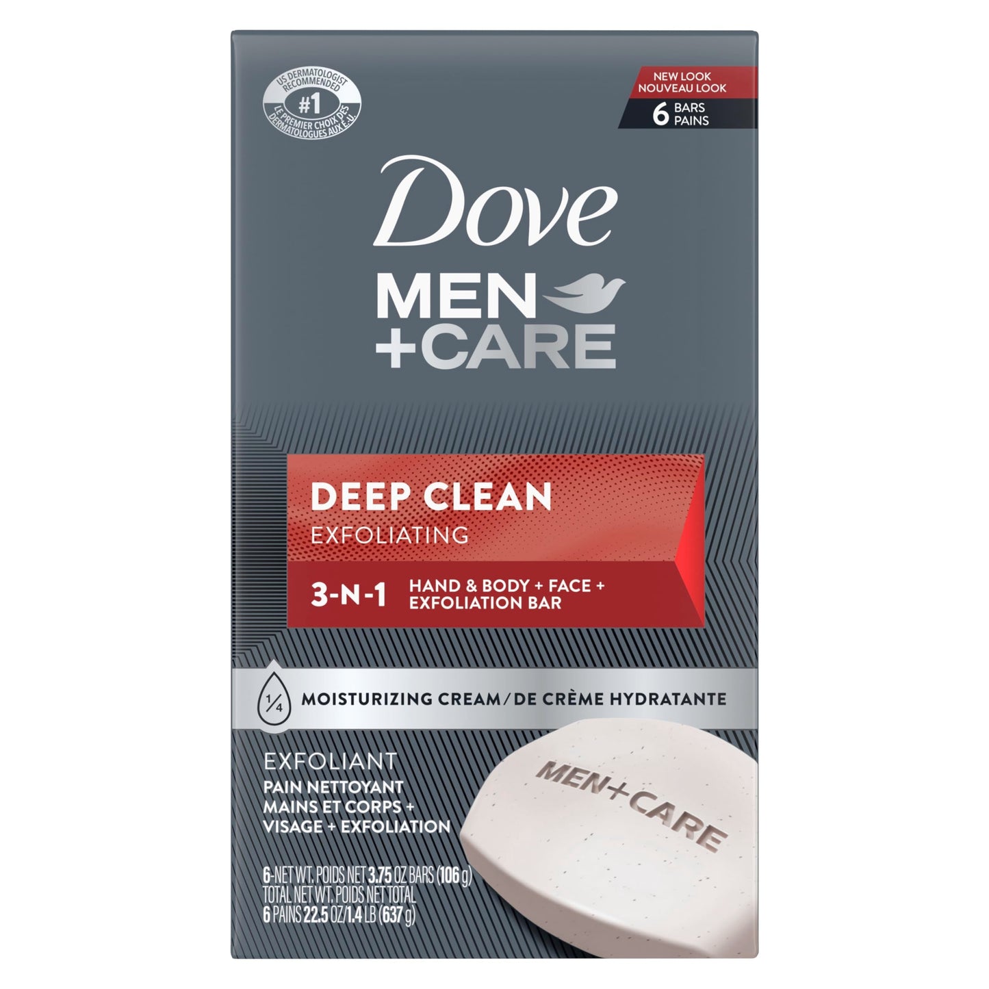 Dove Men+Care Body and Face Bar, Deep Clean 4 oz, 6 Bars