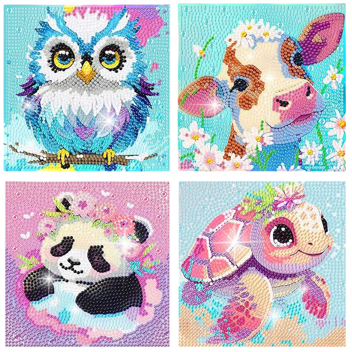 4 Pcs Diamond Art Kit for Kids - 18x18cm Full Round Drill Mosaic Gem Art Animals Wall Decor for Beginners