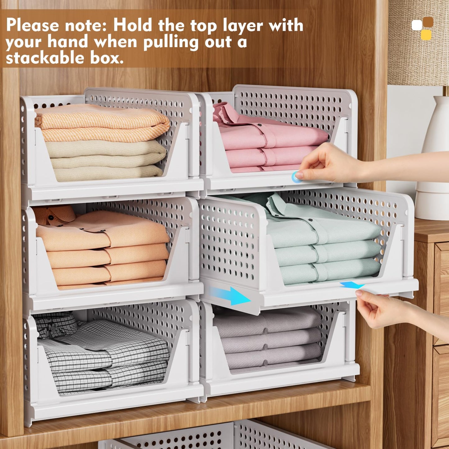 SNSLXH 5 Pack Wardrobe Storage Organiser, Stackable & Foldable Closet Organisers for Bedroom Bathroom Laundry Room Wardrobe Storage, Space-Saving