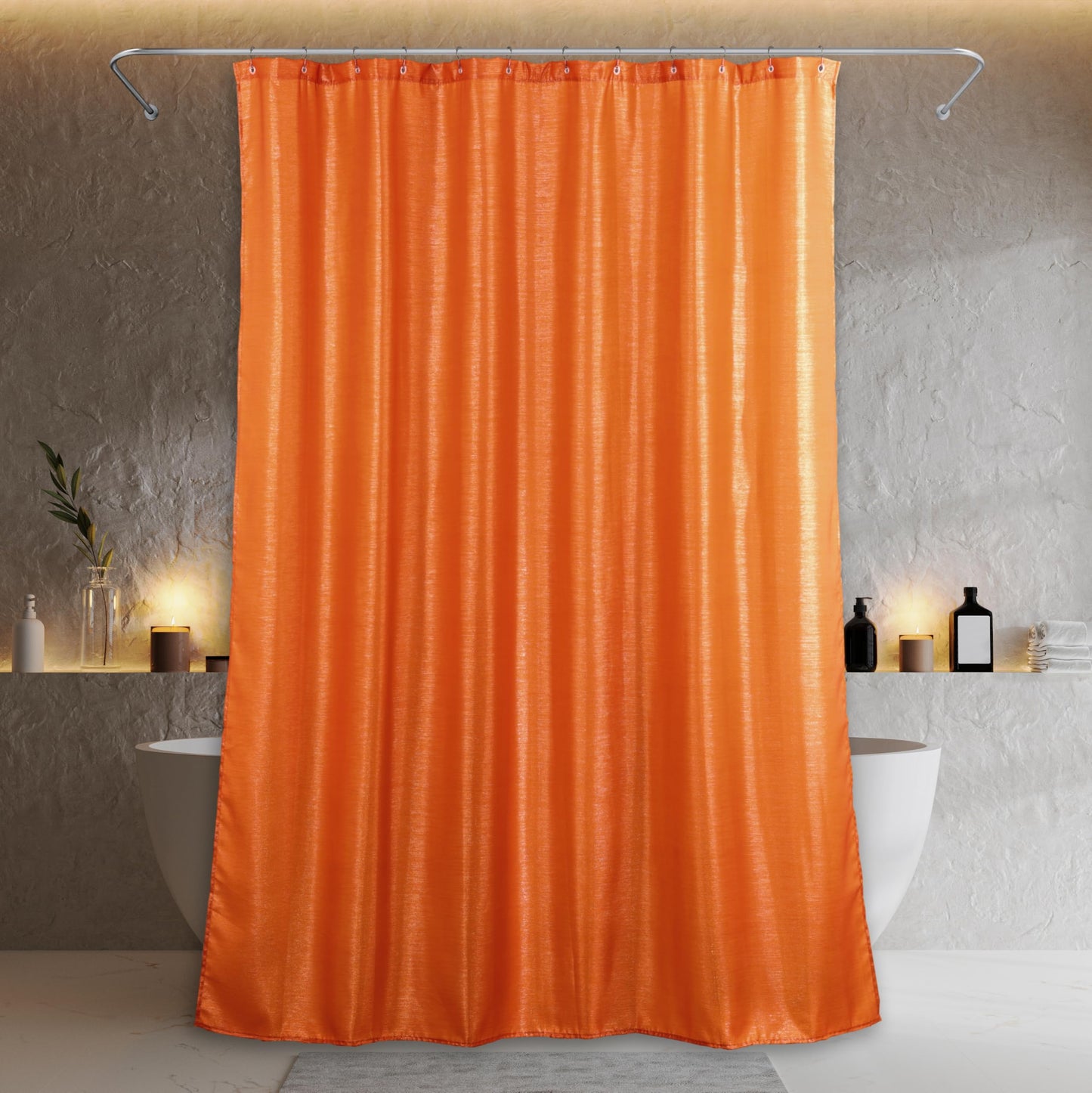 Burnt Orange Glitter Shower Curtain: Sparkle Bling Shiny Metallic Shimmer Shower Curtain for Bathroom - Anti Mould Water Repellent Washable Polyester