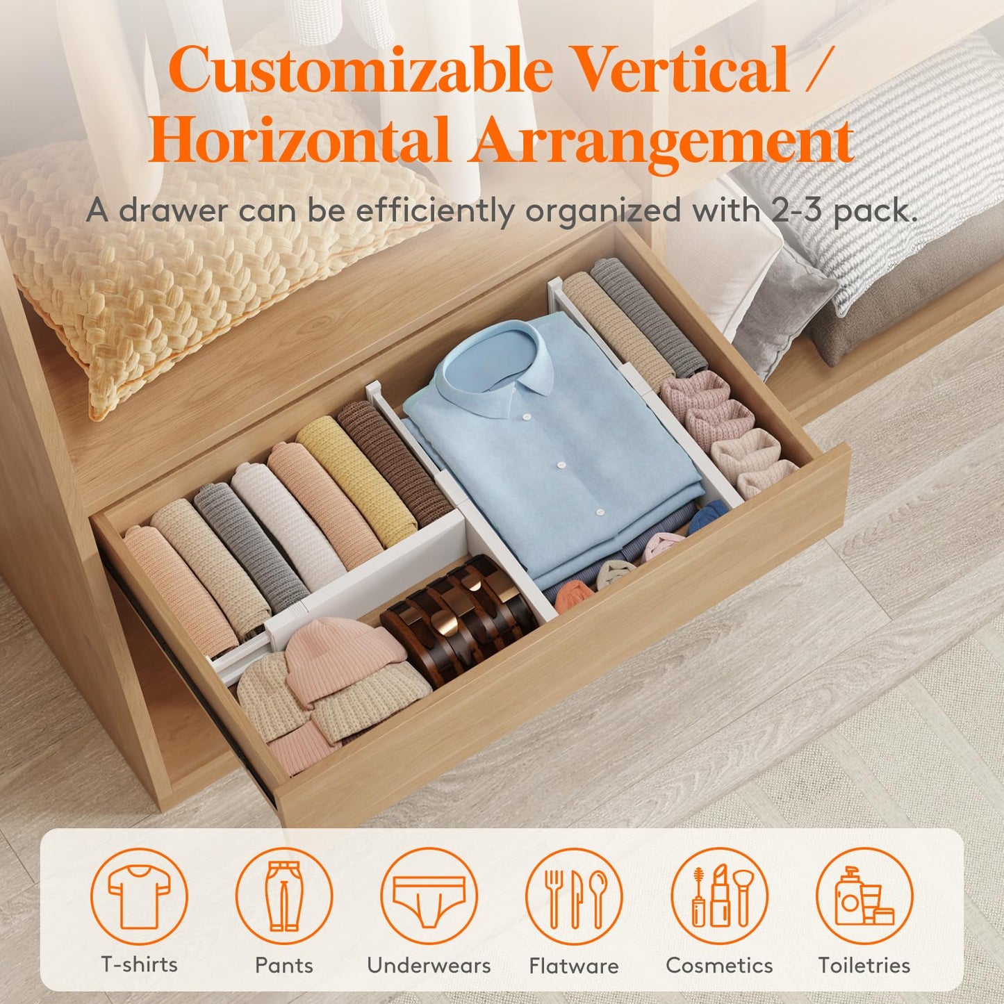 Lifewit 12 Pack Drawer Dividers 4" High, 13.5-22" Adjustable Clothes Organisers, Expandable Dresser Separators in Bedroom/Bathroom/Kitchen/Office