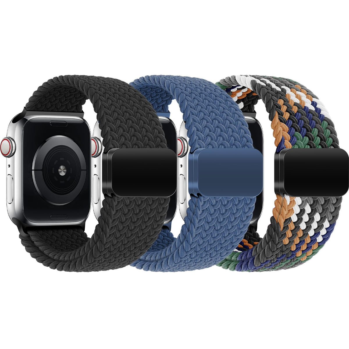 3 Pack Braided Magnetic Clasp Strap for Kids Apple Watch 38/40/41/42/44/45/46mm, Elastic Stretchy Bands Compatible with iWatch Series 11 10 9 8 7 6 5