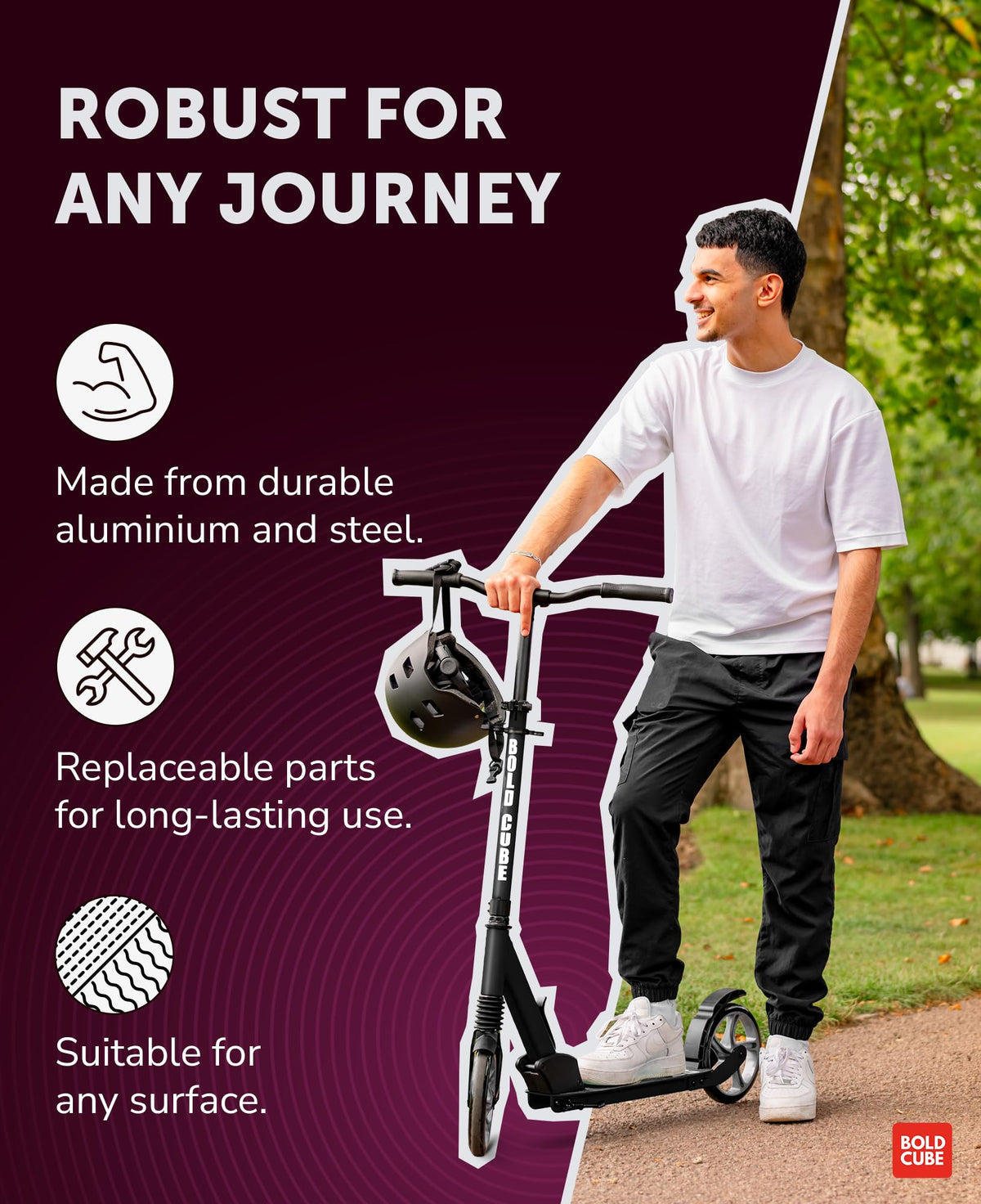 BOLDCUBE Big 2 Wheeler Magenta | Scooter for Kids & Teens Ages 7+ Years | Play & Commute | Front Suspension Fit with 200MM Wheels | Height Adjustable