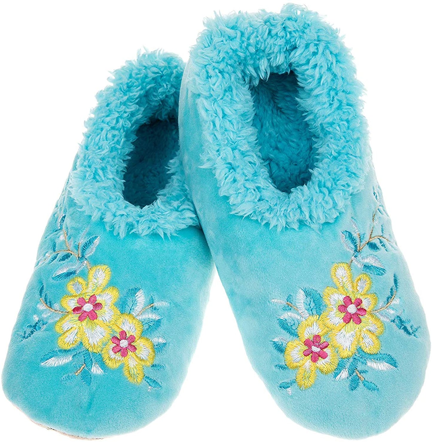 Snoozies Flower Power Chaussons de Salon en Peluche avec Semelle Douce - Turquoise - Turquoise, 35/36 EU