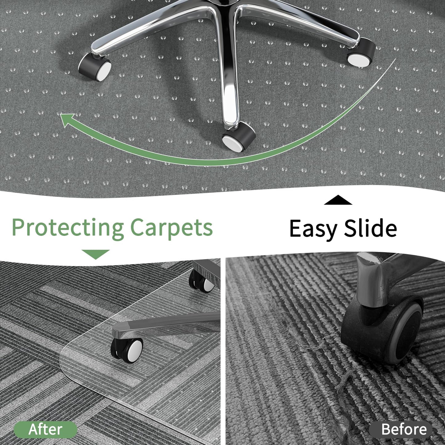 WASJOYE Office Chair Mat for Carpeted Floor, 114x135 cm Clear Carpet Floor Protector Cover PVC Mat with Non-Slip Studded, 2.2mm Thick for Home Office