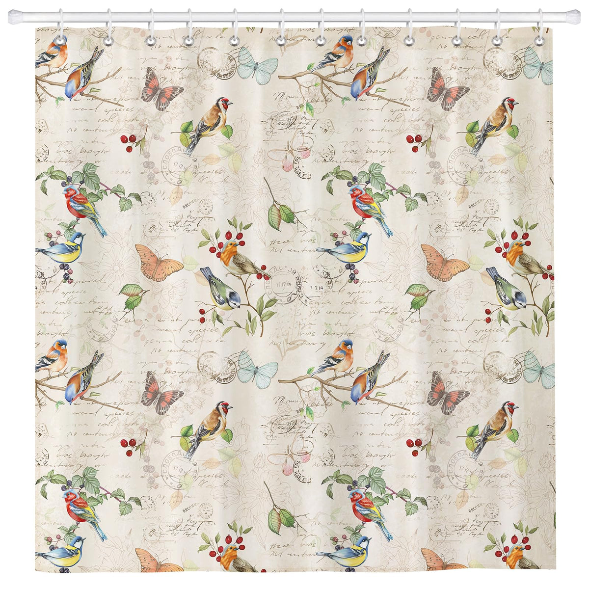 Arquiel Retro Bird Branch Shower Curtain Sets, Waterproof Polyester Fabric Shower Curtains With 12 Hooks for Bathroom Home Decoration, 72 ? 72 Inch