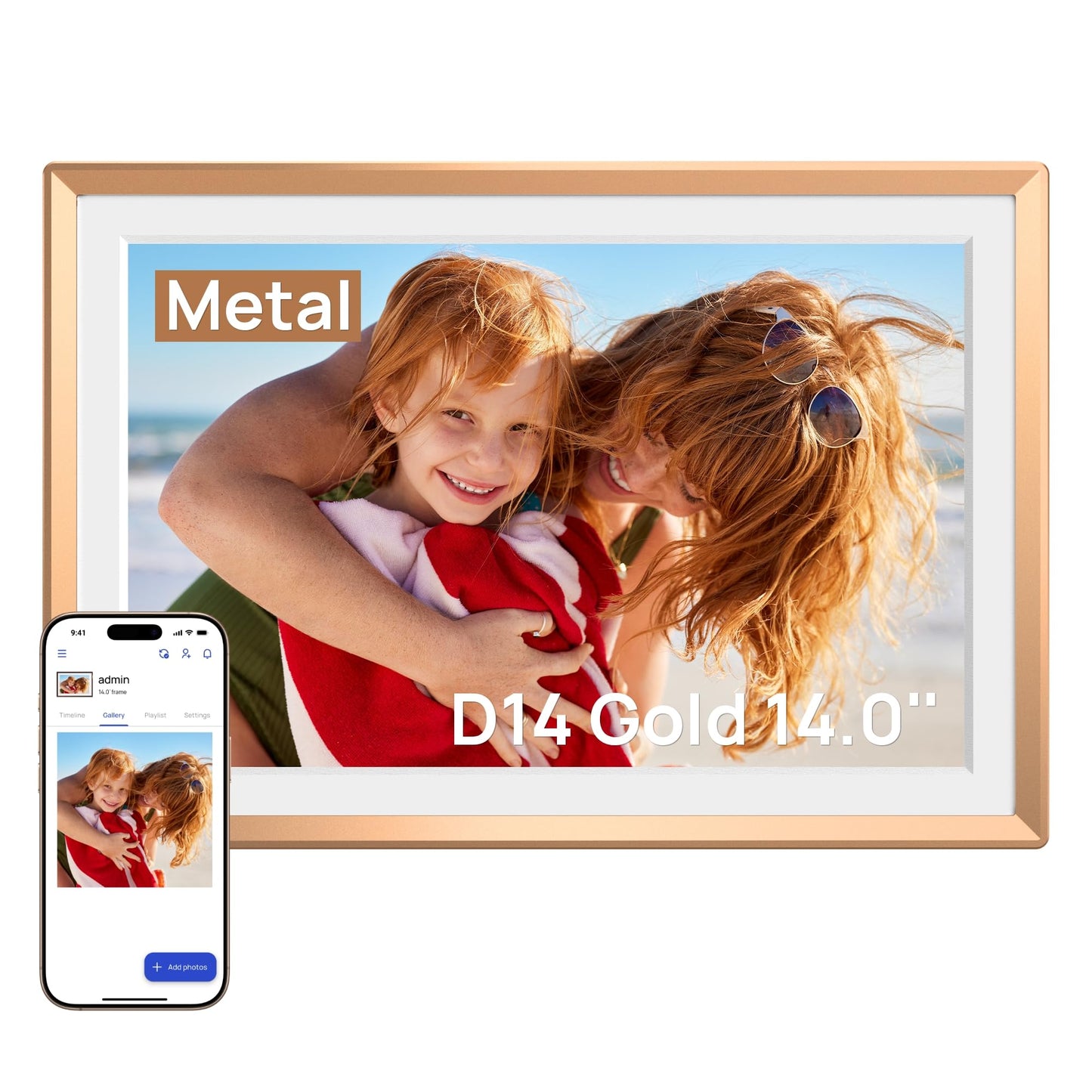 ARZOPA 14 Inch Metal Digital Photo Frame Free Cloud Storage Share Unlimited Photos & Videos No Subscription Fees WiFi Digital Picture Frame 1920*1200
