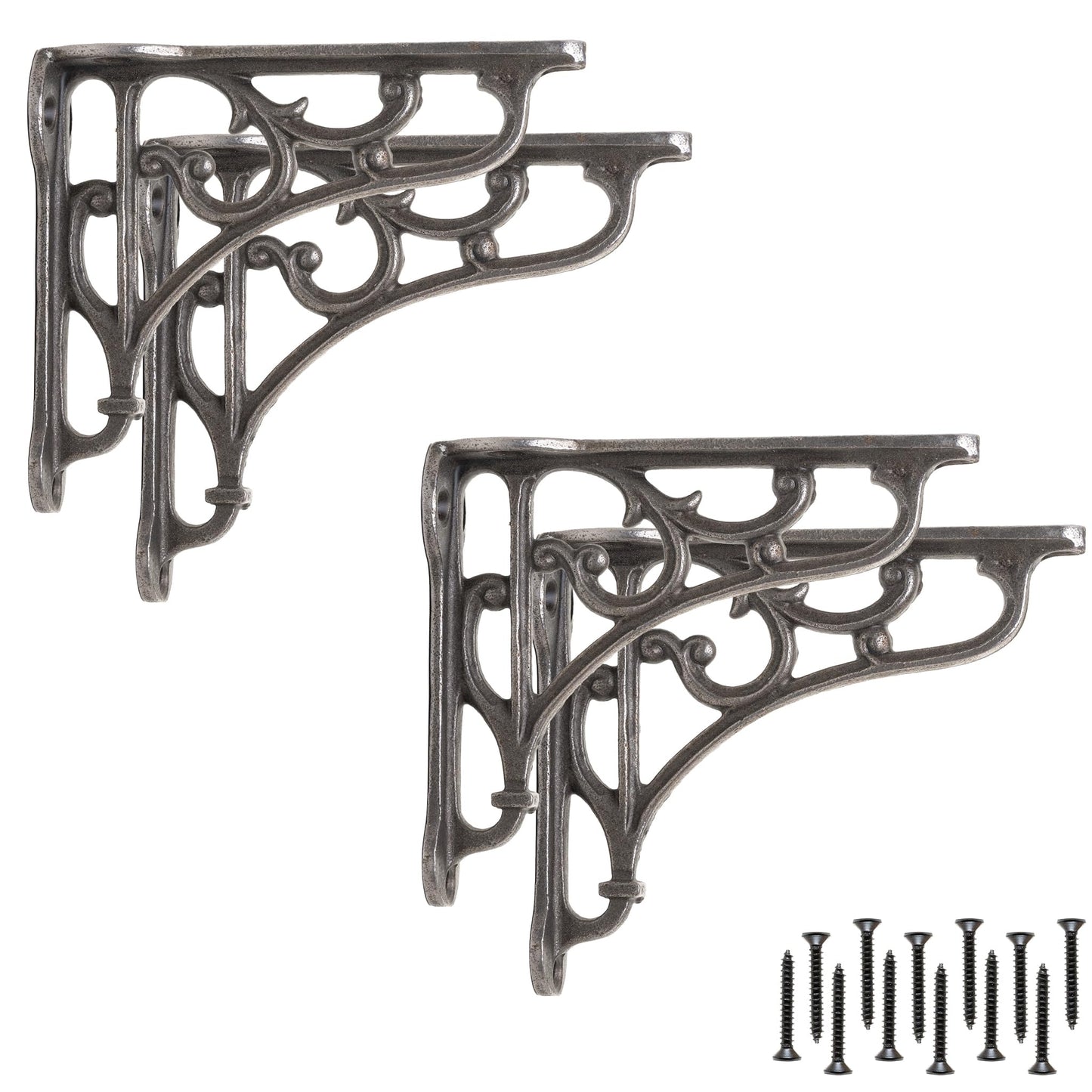 EDUWURXS Industrial Cast Iron Ornate Shelving Brackets | Heavy Duty Wall Brackets for Shelves, Kitchen Shelves & Living Room 3x4 (Pack of 4)