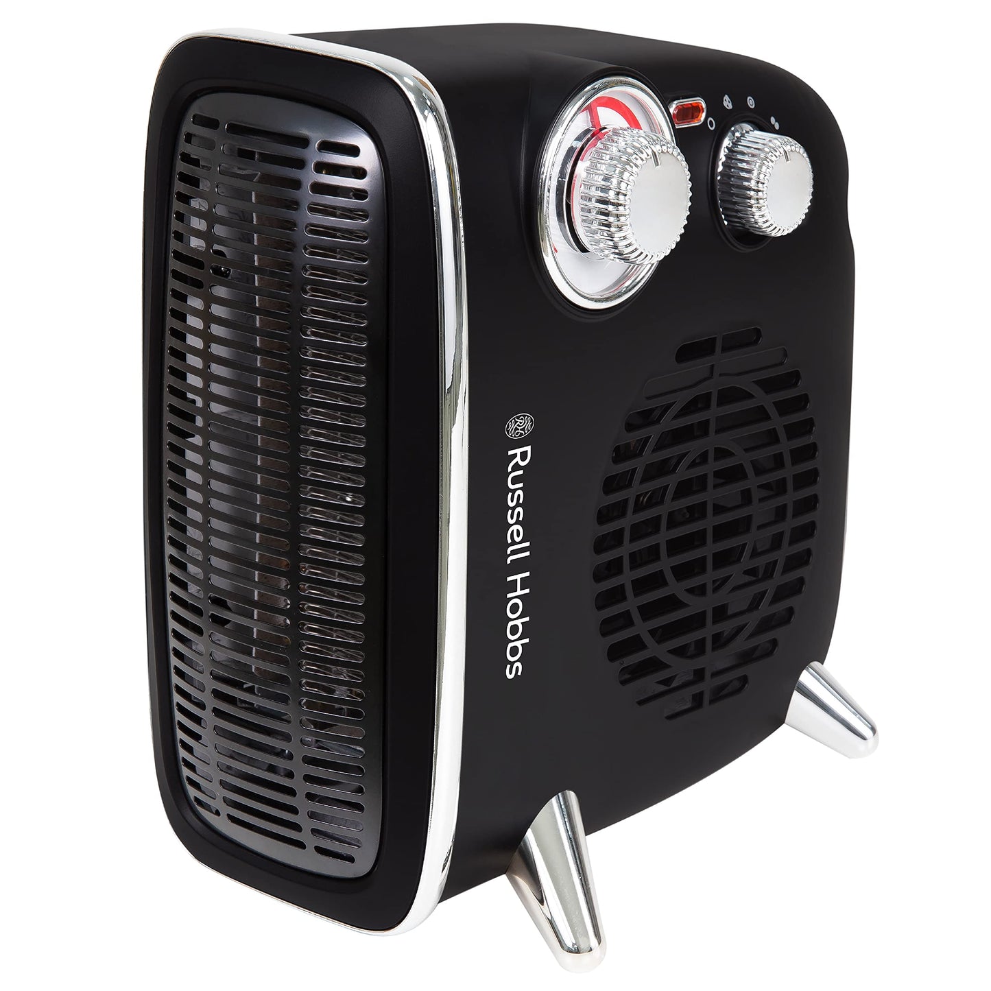 Russell Hobbs 1800W/1.8KW Vertical/Horizontal Retro Fan Heater with Variable temperature thermostat in Black, 2 Heat Settings, Overheat Protection,
