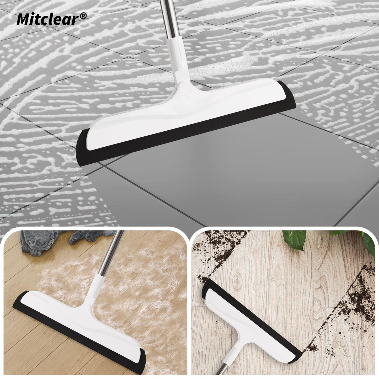 Mitclear Floor Squeegee Mop for Wet Room, Shower Sweeper Long Handle 50 IN