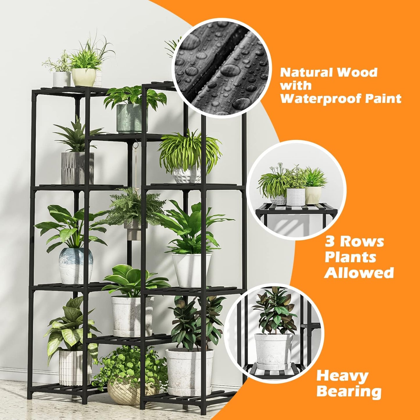 Bamworld Plant Stand Indoor Outdoor Wood Tall Flower Shelf Tiered Plant Stands for Multiple Plants Large Planter Holder Hanging Shelves Rack for