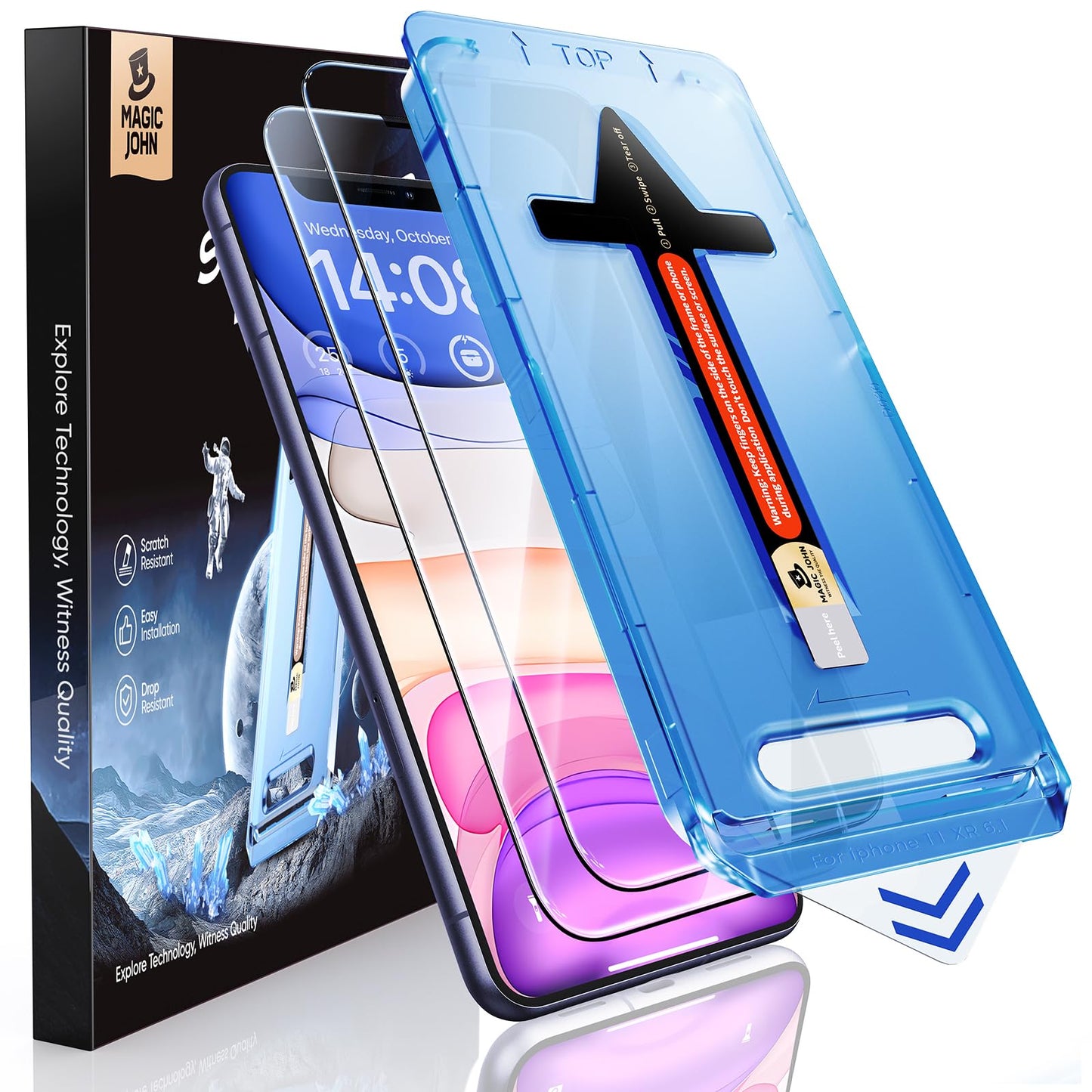 MAGIC JOHN 2 Pack for iPhone 11/iPhone XR 6.1 inch Tempered Glass Screen Protector, Auto Dust-Elimination Installation, Bubble Free, HD Clear, Easy