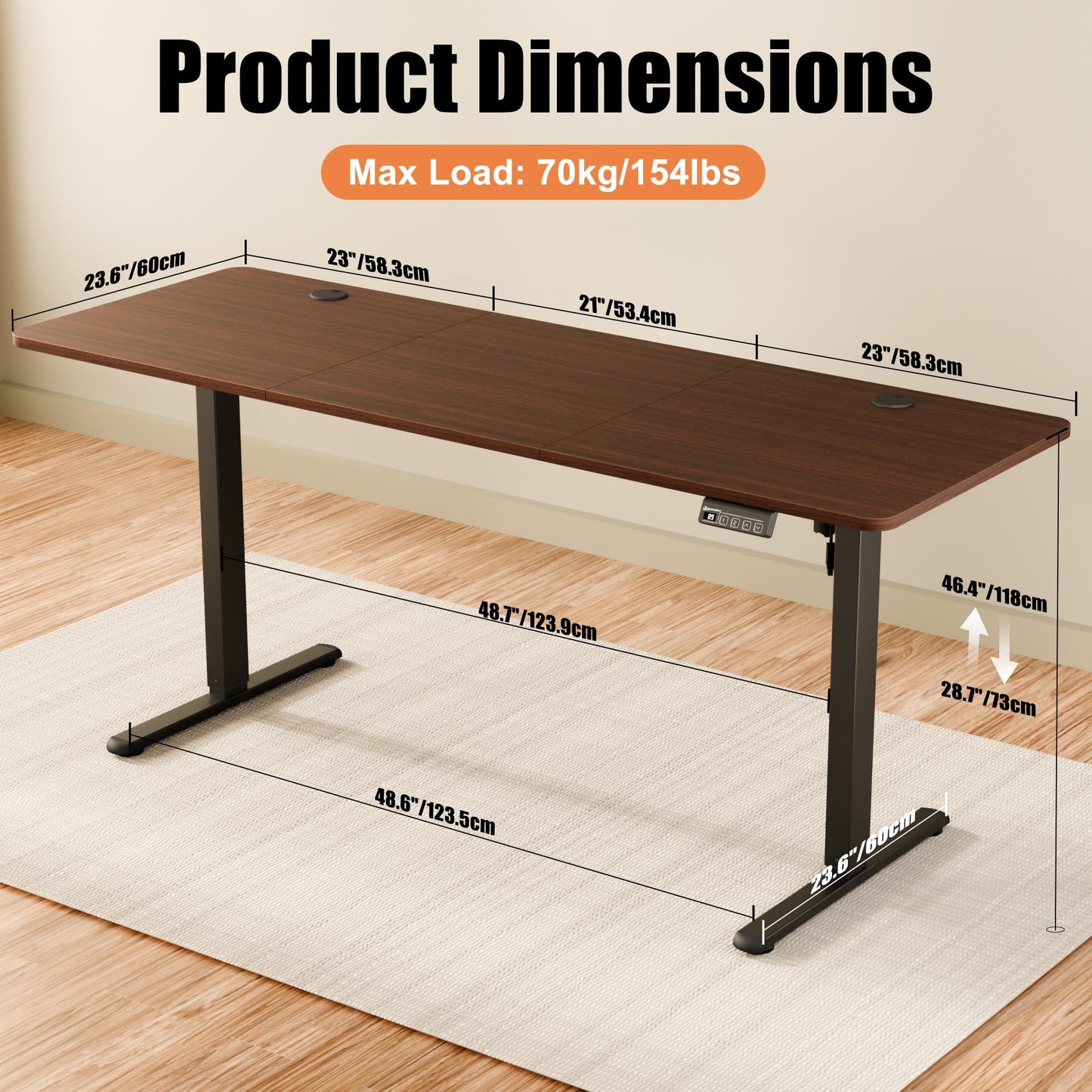 ERGOMAKER Electric Standing Desk 170x60cm, 2 Memory Presets, Black Walnut