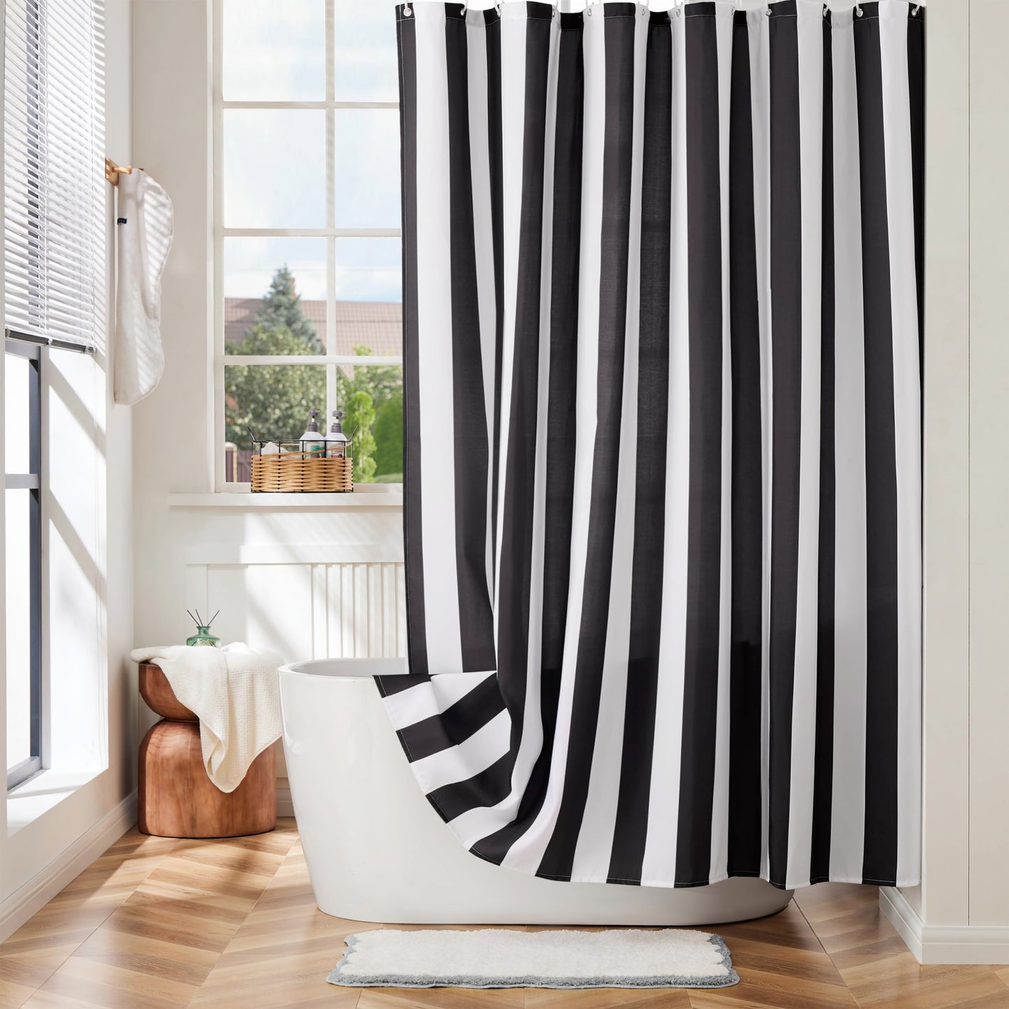Ohocut Vertical Striped Shower Curtain, Cute Retro Vintage Black and White Stripe Bathroom Shower Curtain, Waterproof Polyester Fabric Modern Bath