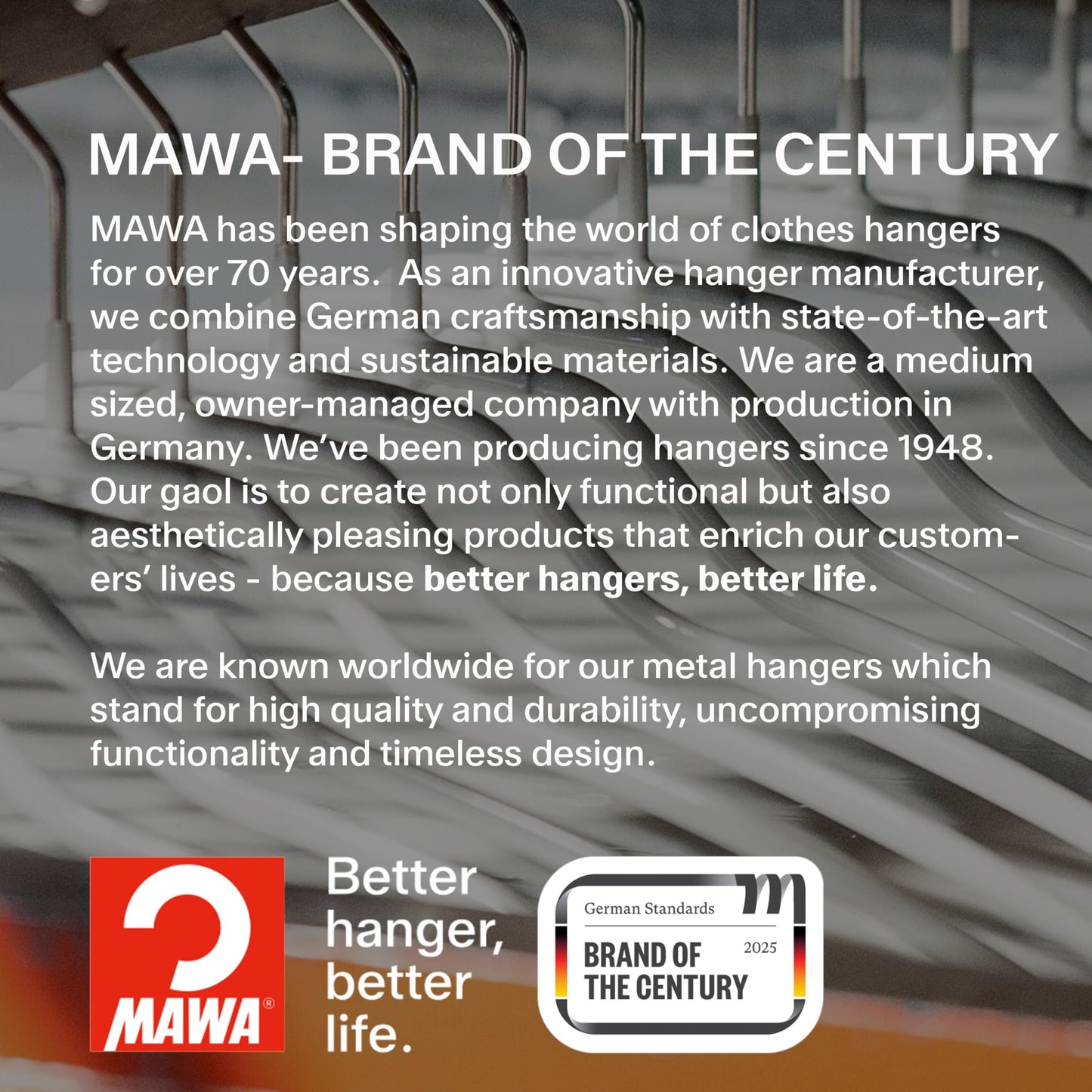 Mawa by Reston Lloyd Euro Series Non-Slip Space Saving Steel Clothes Hanger for Shirts, Dresses, Sweaters, Style 40/P