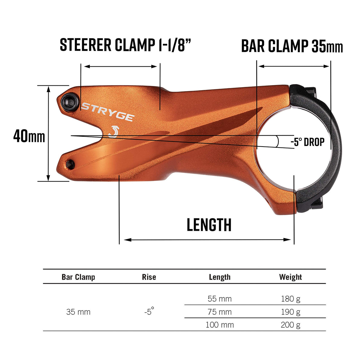 Funn Stryge Bike Drop Stem with -5 Degree - Length 55mm stem with 35mm Bar Clamp, Bike Stem for Mountain Bike, BMX Bike, Road Bike and Gravel Bike